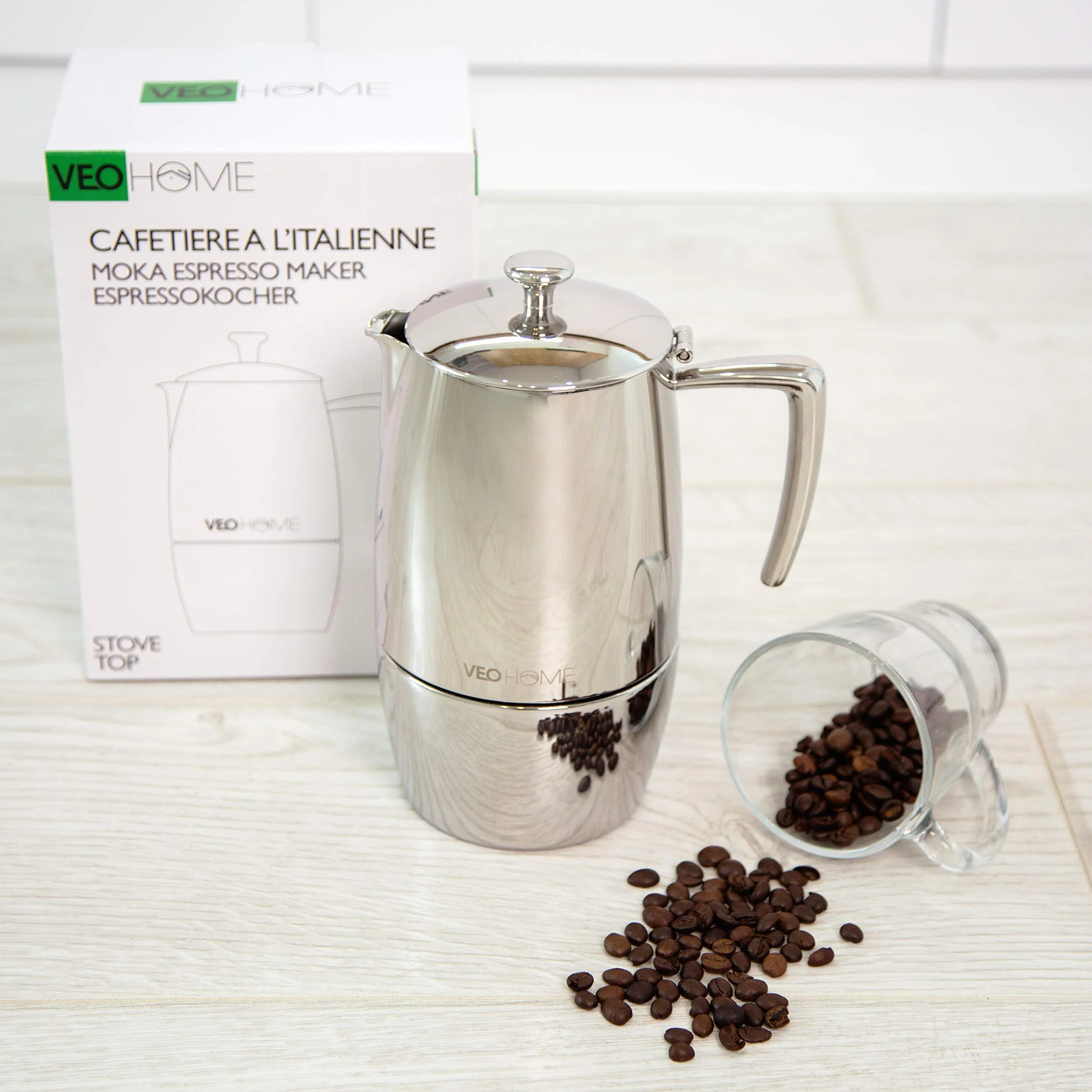 VeoHome Mokka Pot zaparzacz do espresso 10 filiżanek 500 ml stal nierdzewna indukcyjna