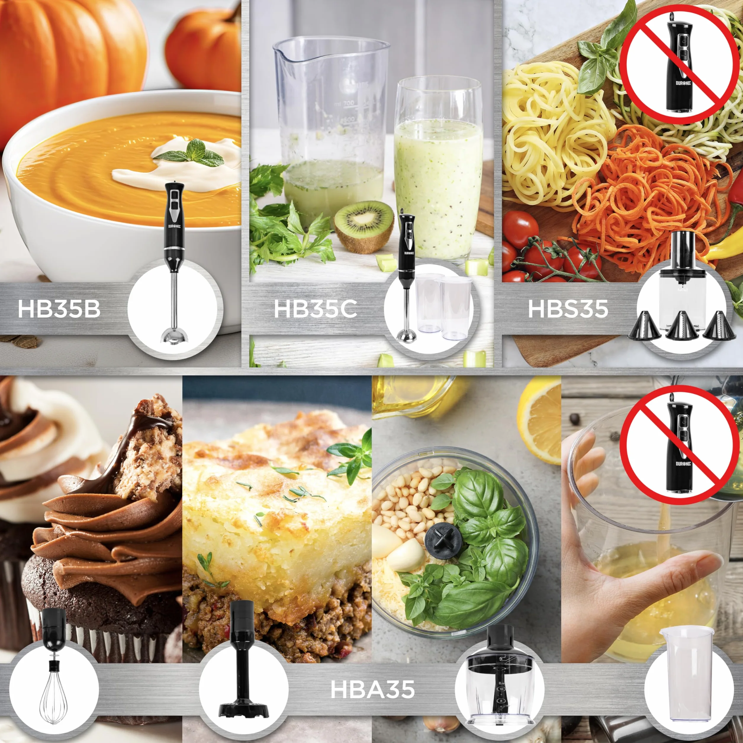 Duronic HB35B Blender ręczny 350W 4 ostrza ze stali nierdzewnej