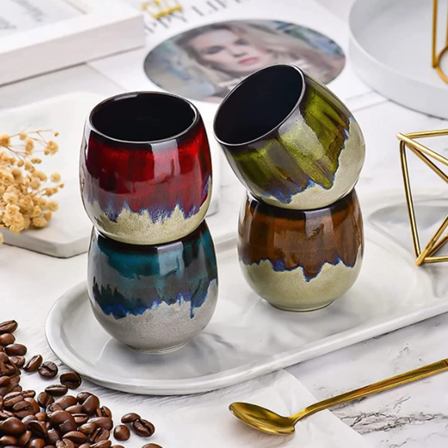 ERBO Filiżanki do espresso 80 ml ceramiczne zestaw 4 sztuk