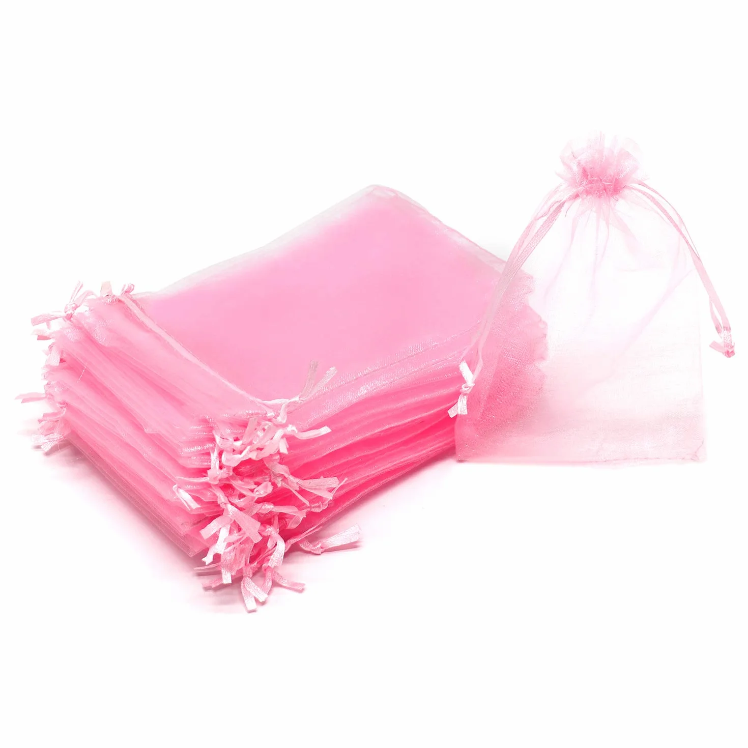 Dealglad 100 szt. torebek z organzy 15 x 20 cm, różowe torby siatkowe sznurek na biżuterię woreczki na prezenty baby shower wesele torby upominkowe