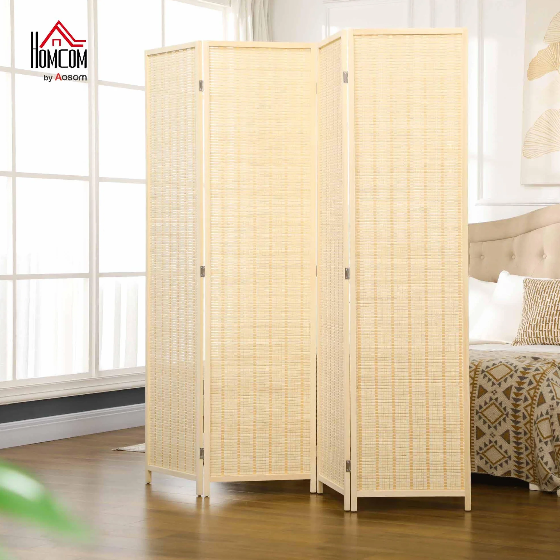 HOMCOM Drewniana ścianka działowa 4 panele 180x180 cm składana