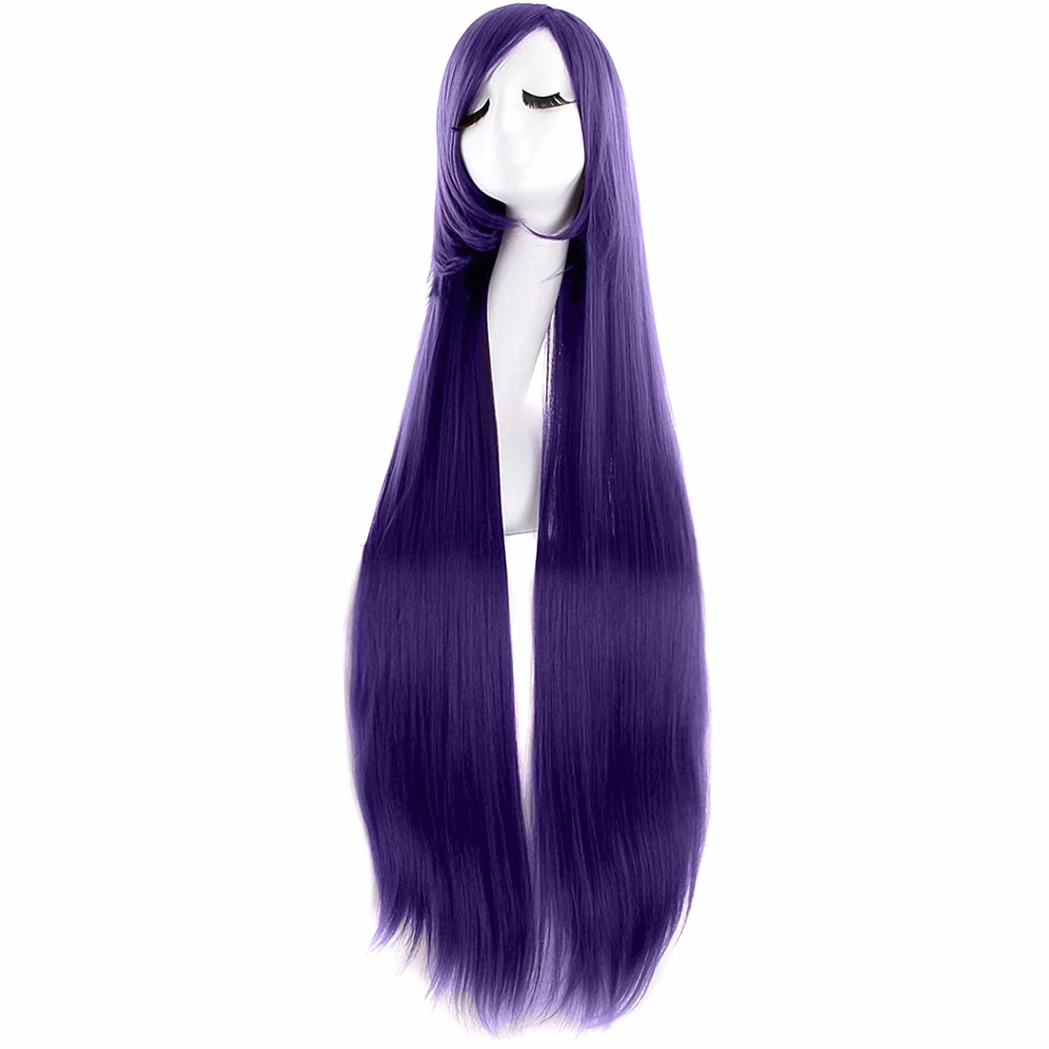 MapofBeauty 100 cm Dugo Proste Side Grzywka Wysoki-temperatura Bonnik Anime Cosplay Peruki (Ciemny Fioletowy)