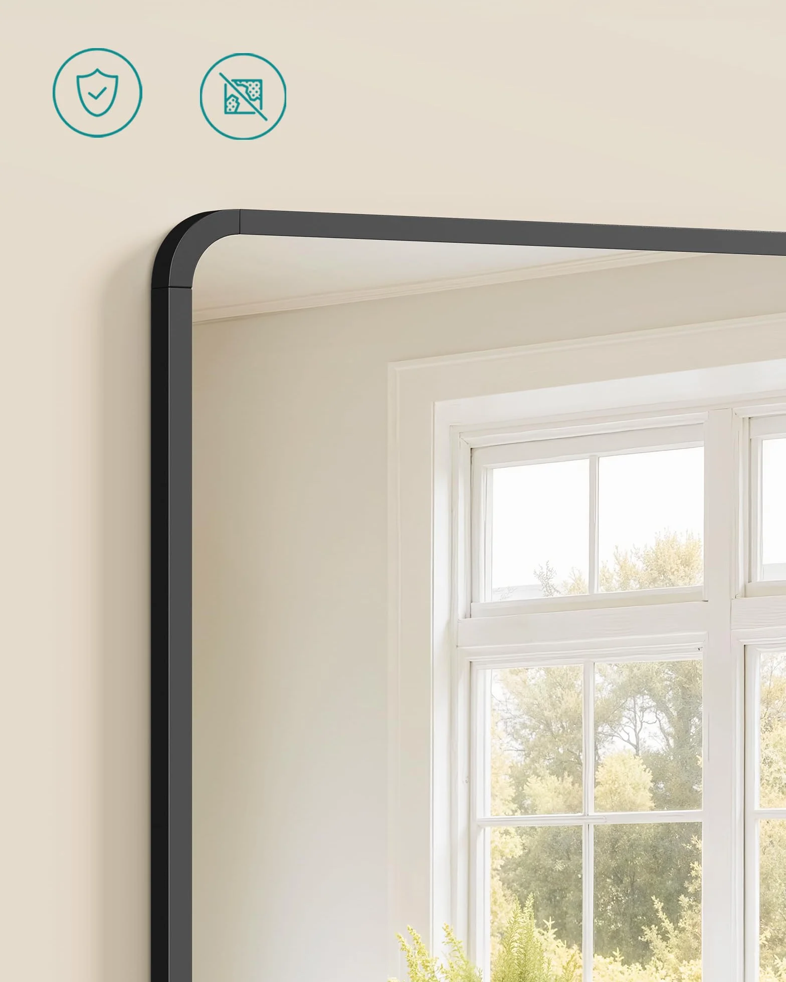 SONGMICS LWM010BD01 Lustro łazienkowe, montowane na ścianie, prostokątne, aluminiowa rama, 91 x 61 cm, z folią bezpieczeństwa, 2 opcje montażu, do salonu, sypialni, łazienki, czarne atrament