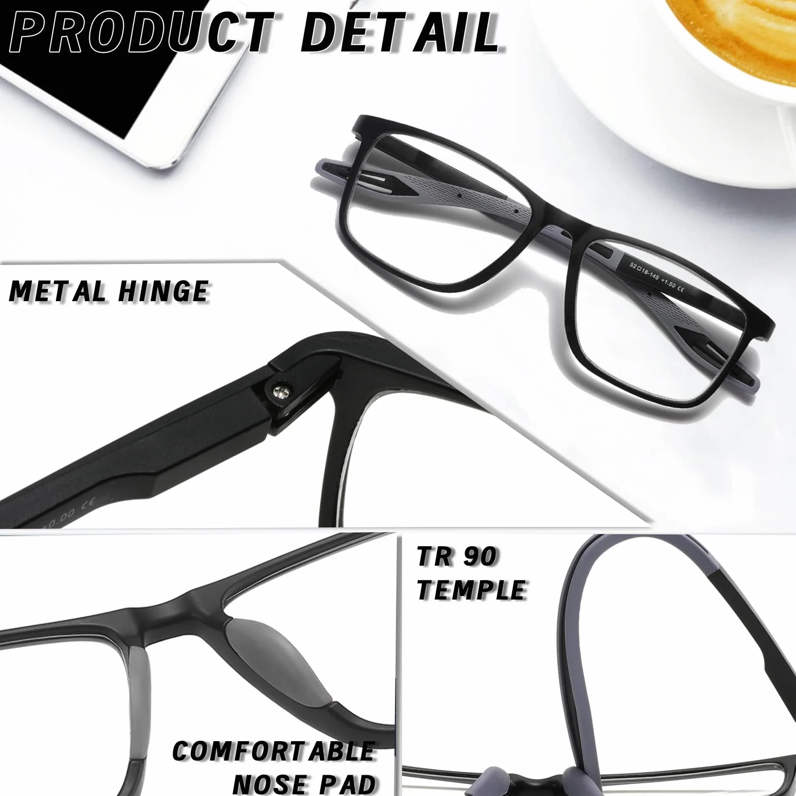 Hubeye Sportowe okulary do czytania TR90 Ultralight kwadratowe chroniące przed niebieskim światłem