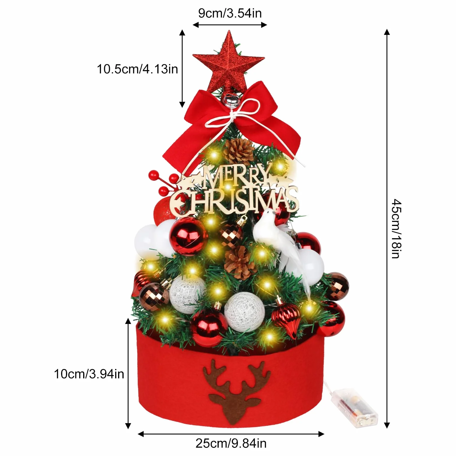Choinka LED 45 cm mini dekoracja bożonarodzeniowa DIY czerwona