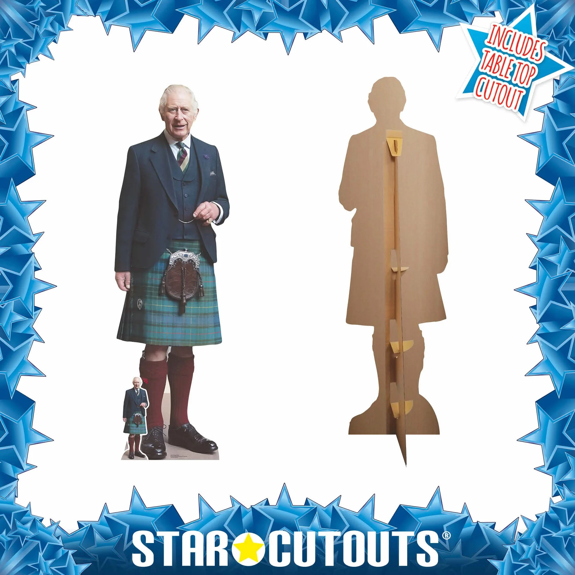 Star Cutouts SC4212 King Charles Kilt dekoracja koronacyjna króla Karola profesjonalna jakość druku z bezpłatnym wycięciem koronacyjnym Mini King Charles