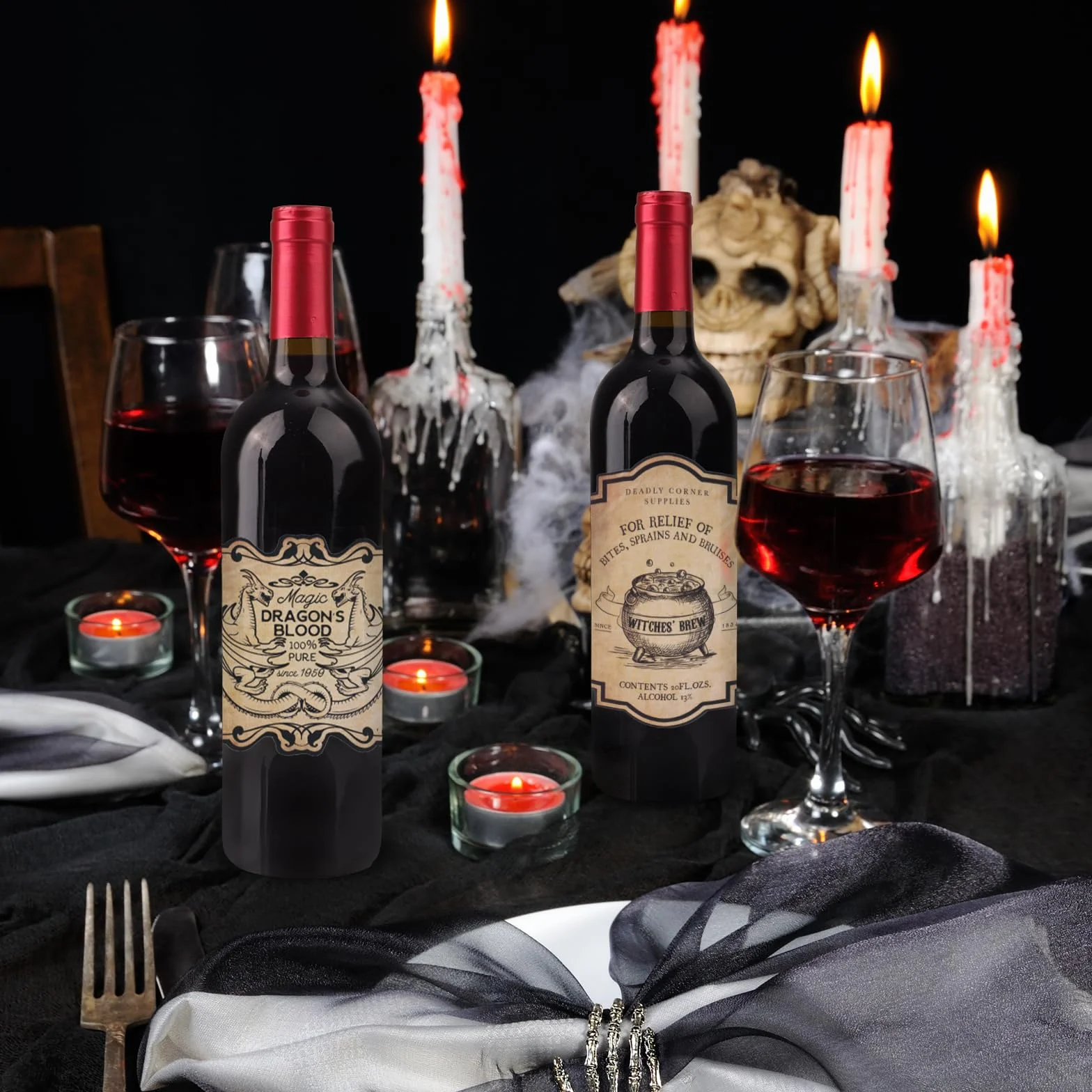 Naklejki na Butelki Wina na Halloween 36szt 12 Stylów Etykiety