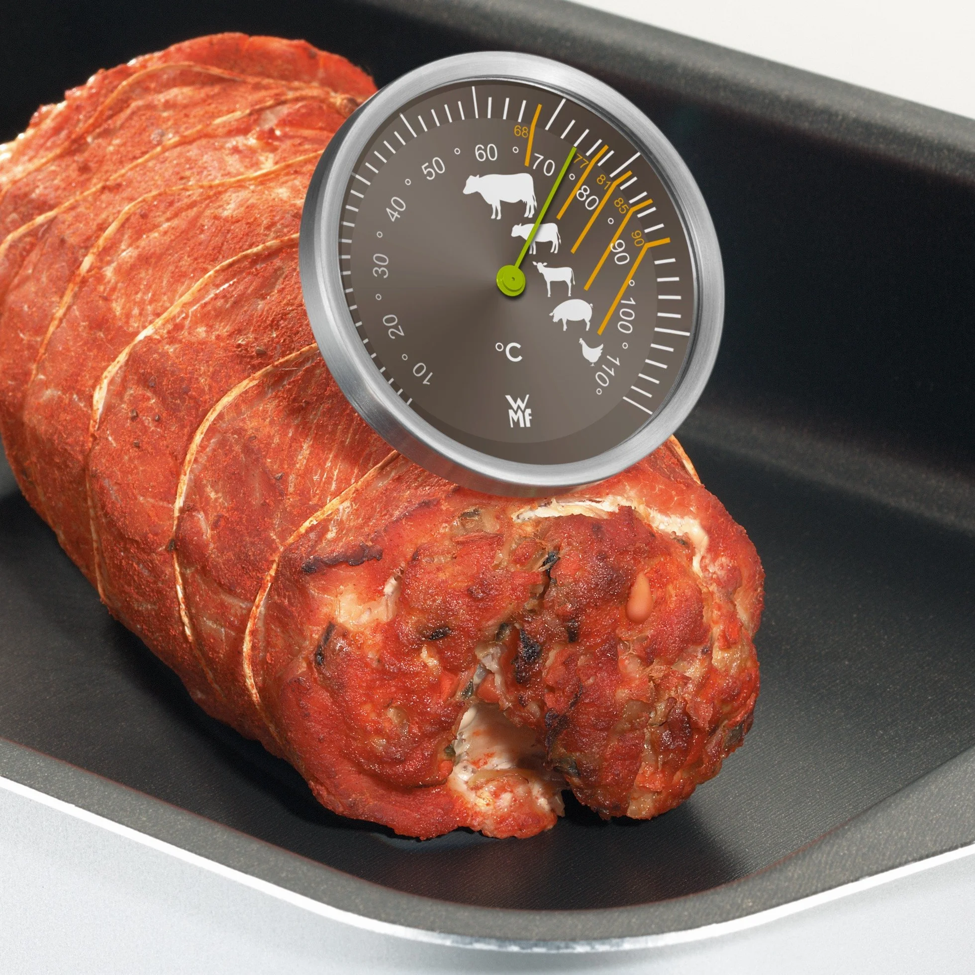 WMF Oval Roasting Dish with Thermometer, Glass Lid, Cromargan Stainless Steel, Induction, Dishwasher-Safe, 38 x 26 x 12 cm, 7.8 L
