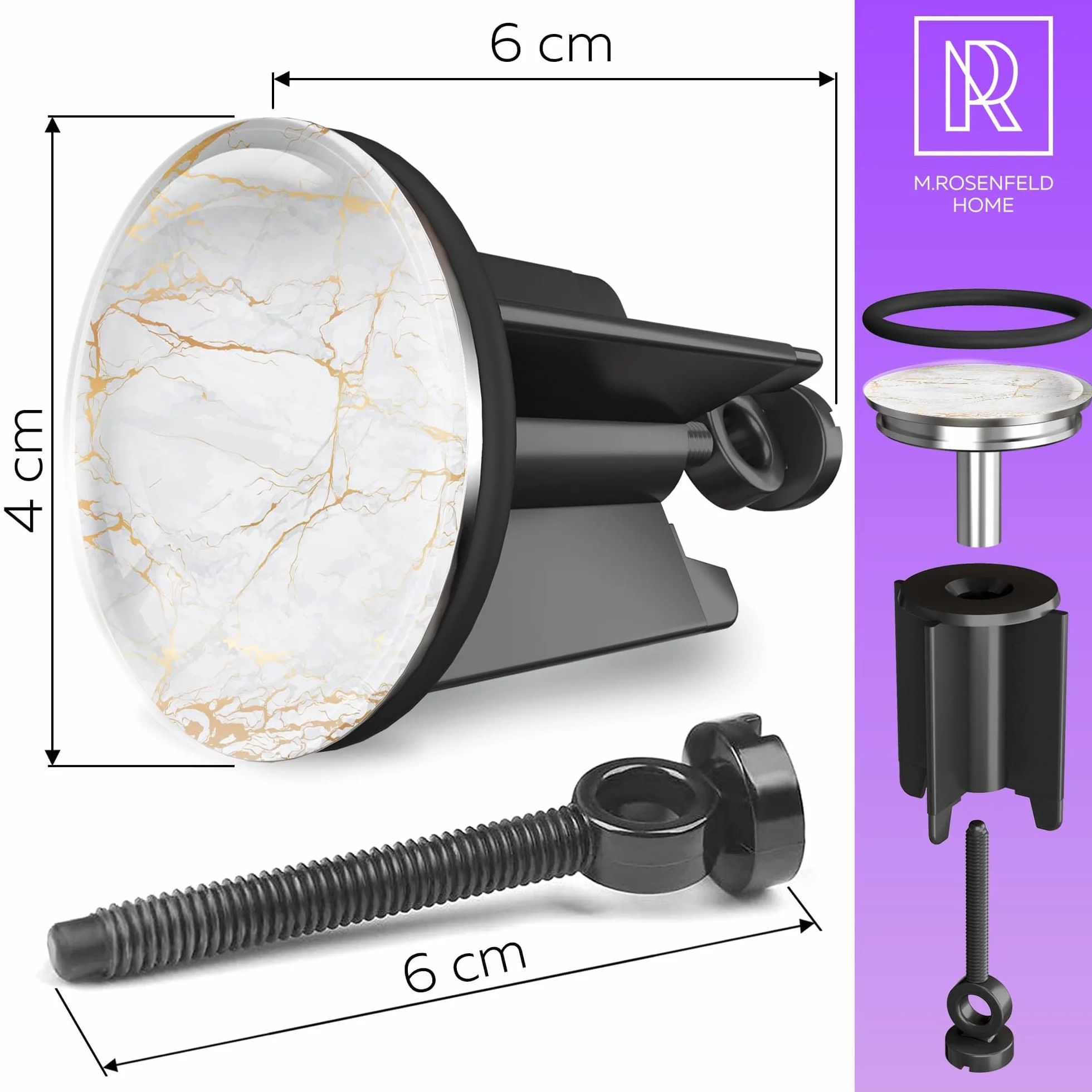 M. ROSENFELD HOME Korek do umywalki z motywem 40 mm – korek do zlewu z mosiądzu, korek mimośrodowy z regulacją wysokości, nierdzewny i szczelny – korek do umywalki i korka odpływowego