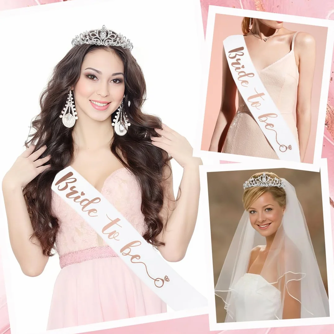 Akcesoria Evjf, szalik przyszłej panny młodej, Evjf welon dla panny młodej, kryształowy diamentowy wieniec, zestaw wieczoru kawalerskiego, dla panny młodej, akcesoria na imprezę EVJF