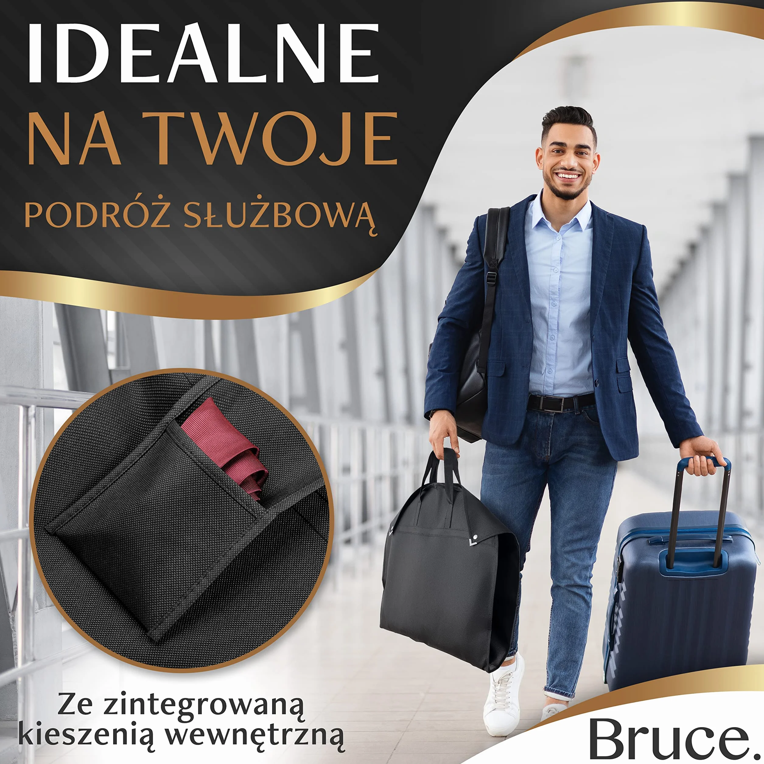 Bruce Premium worek na ubrania 100x60cm pokrowiec na garnitury marynarki sukienki podróżny