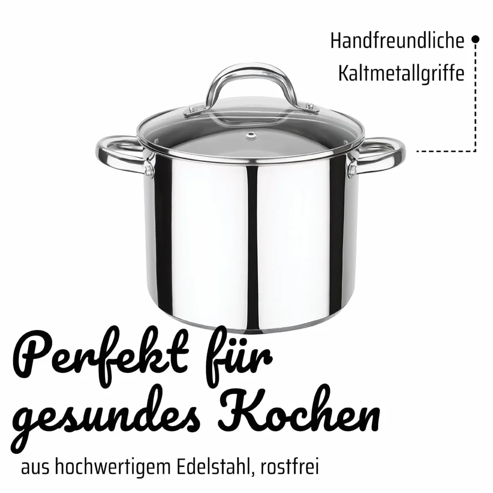 GSW 990189 Montreal garnek do warzyw ze szklaną pokrywką 20 cm/ok. 5,0 l, stal nierdzewna, srebrny, 20 cm