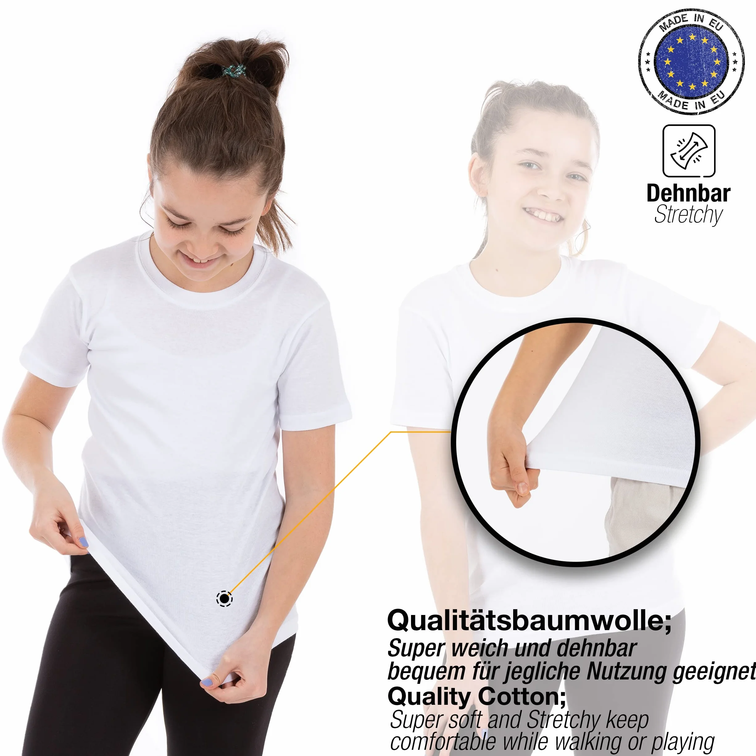 LOREZA ® 6-pak dziecięcy podkoszulek z krótkim rękawem, dla chłopców i dziewczynek, bielizna 100% bawełna