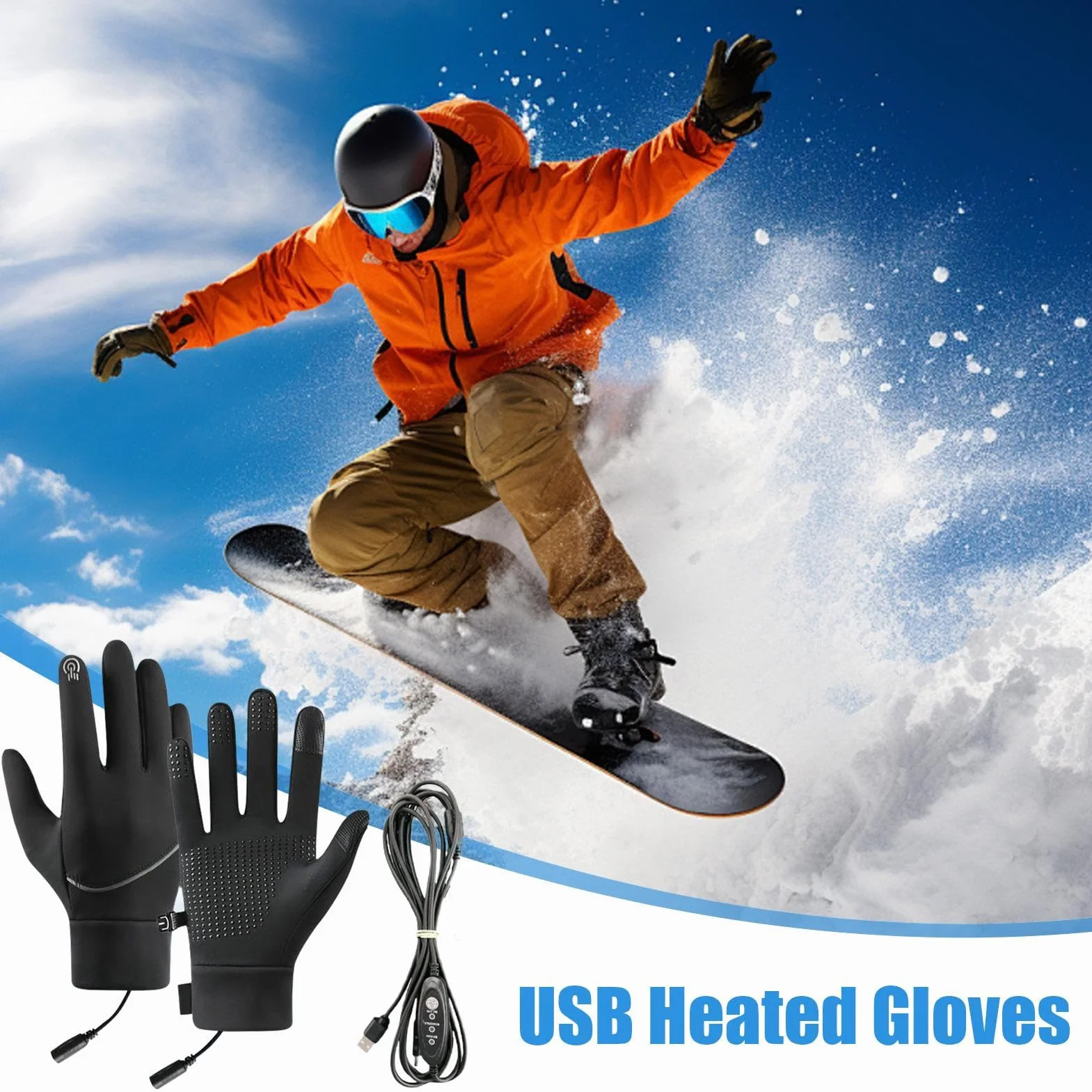 Ogrzewane rękawice USB, wiatroszczelne, ogrzewane przez USB, ogrzewacz dłoni, regulowana temperatura, do uprawiania sportu, wędrówek, snowboardu, narciarstwa, kempingu, jazdy na rowerze, wędkowania