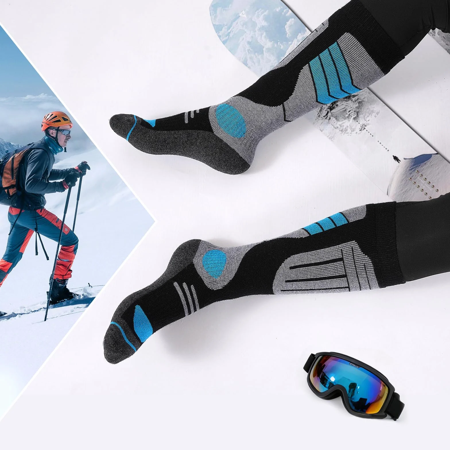SukModen 2 Pary Skarpetki Narciarskie Wełny Merino Dla Dam i Panów, Grzewcze Termiczne Grube Skarpetki Zimowe Na Zimową Pogodę, Śnieg, Narciarstwo, Snowboarding, Polowanie, Wędrowanie