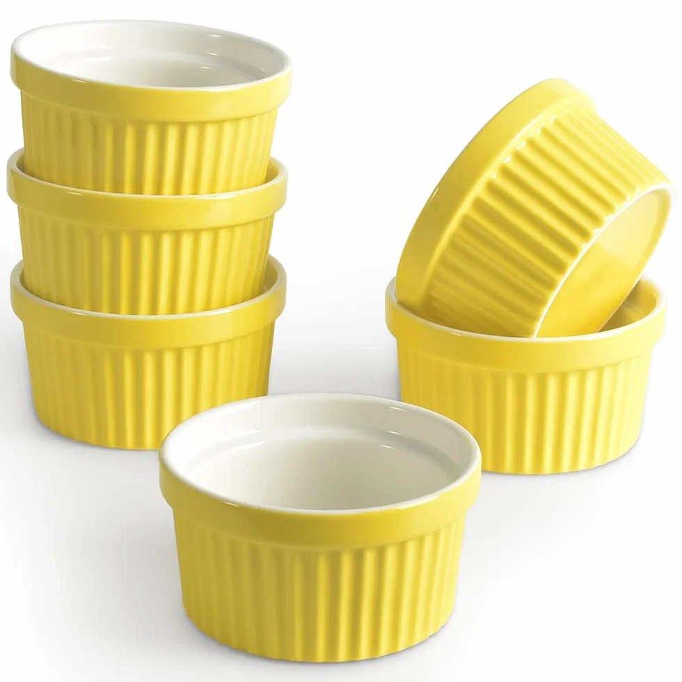 Zestaw porcelanowych ramekinów 240 ml 8 uncji miska do lodów kremowa brûlée suflet do pieczenia 6 szt. żółta