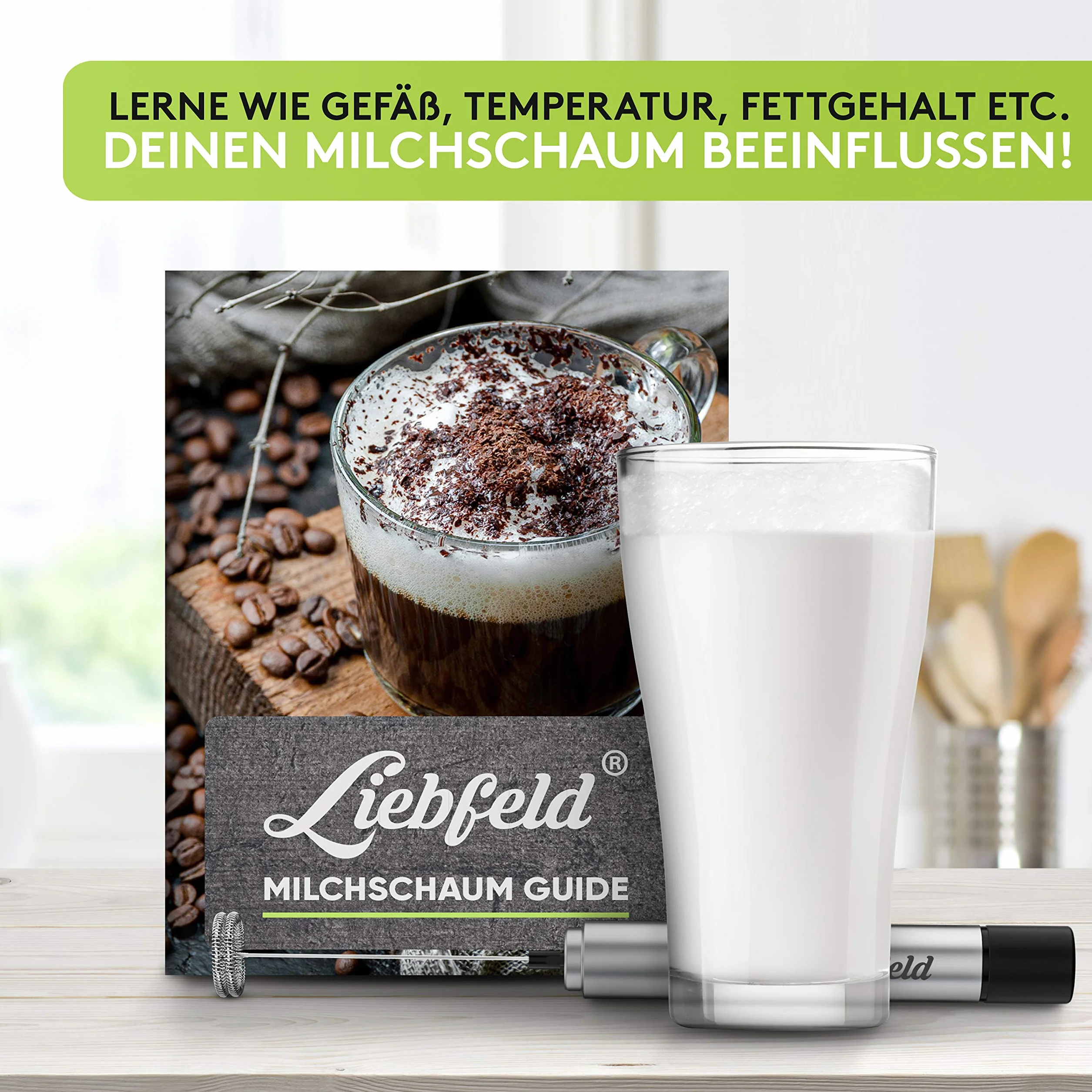 Liebfeld Elektryczny Spieniacz do Mleka - Pręt z Pojedynczą i Podwójną Spiralną Miotłą - Stal Nierdzewna, Blender do Kawy, Latte, Smoothies