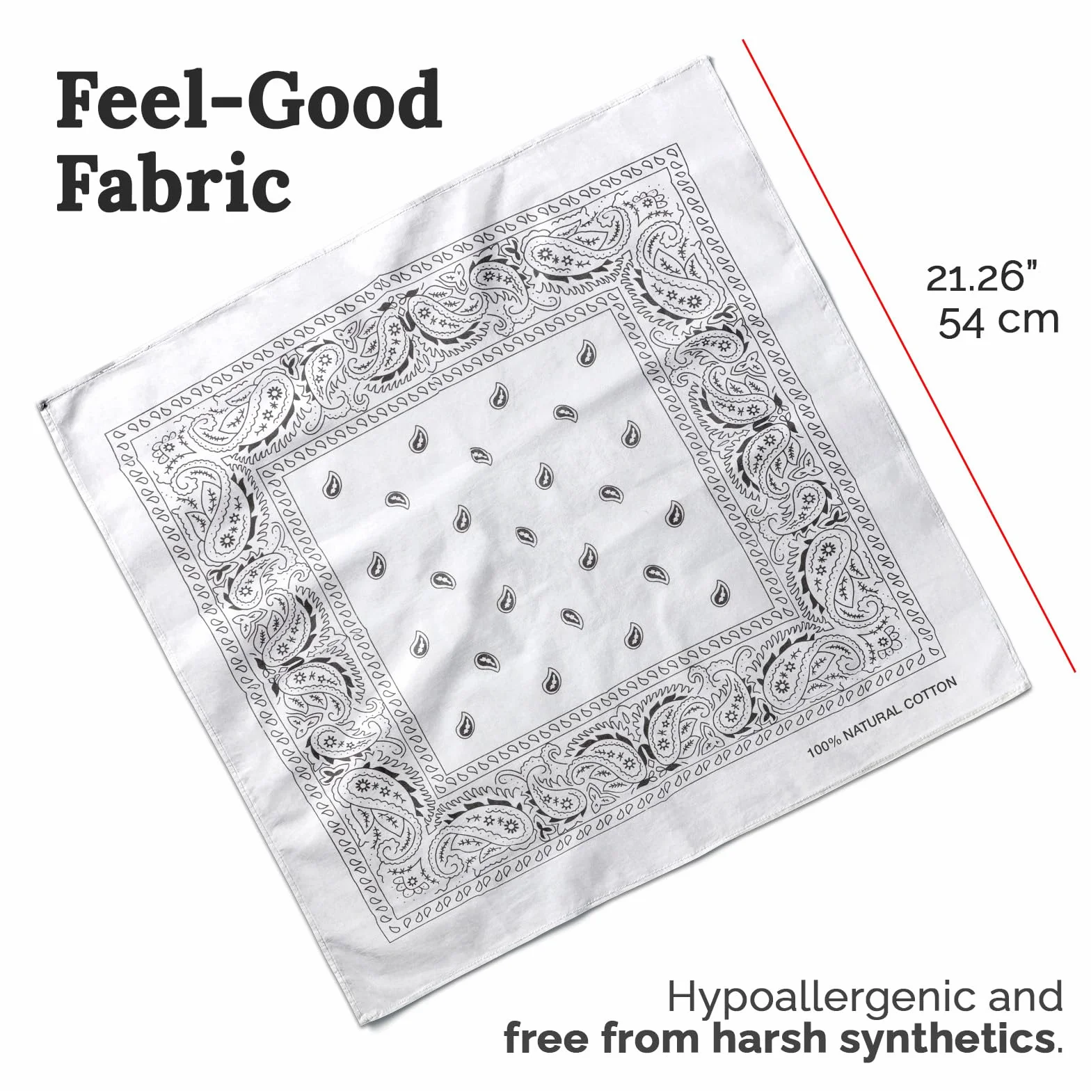 AURAE Bandana – 100% Bawełna i Naturalne Włókna – Chustka na głowę bez Poliestru – Najwyższej Jakości – Miękka, Trwała i Można Prać w Pralce – Dla Mężczyzn i Kobiet – Unisex i Dzieci, biały, Rozmiar