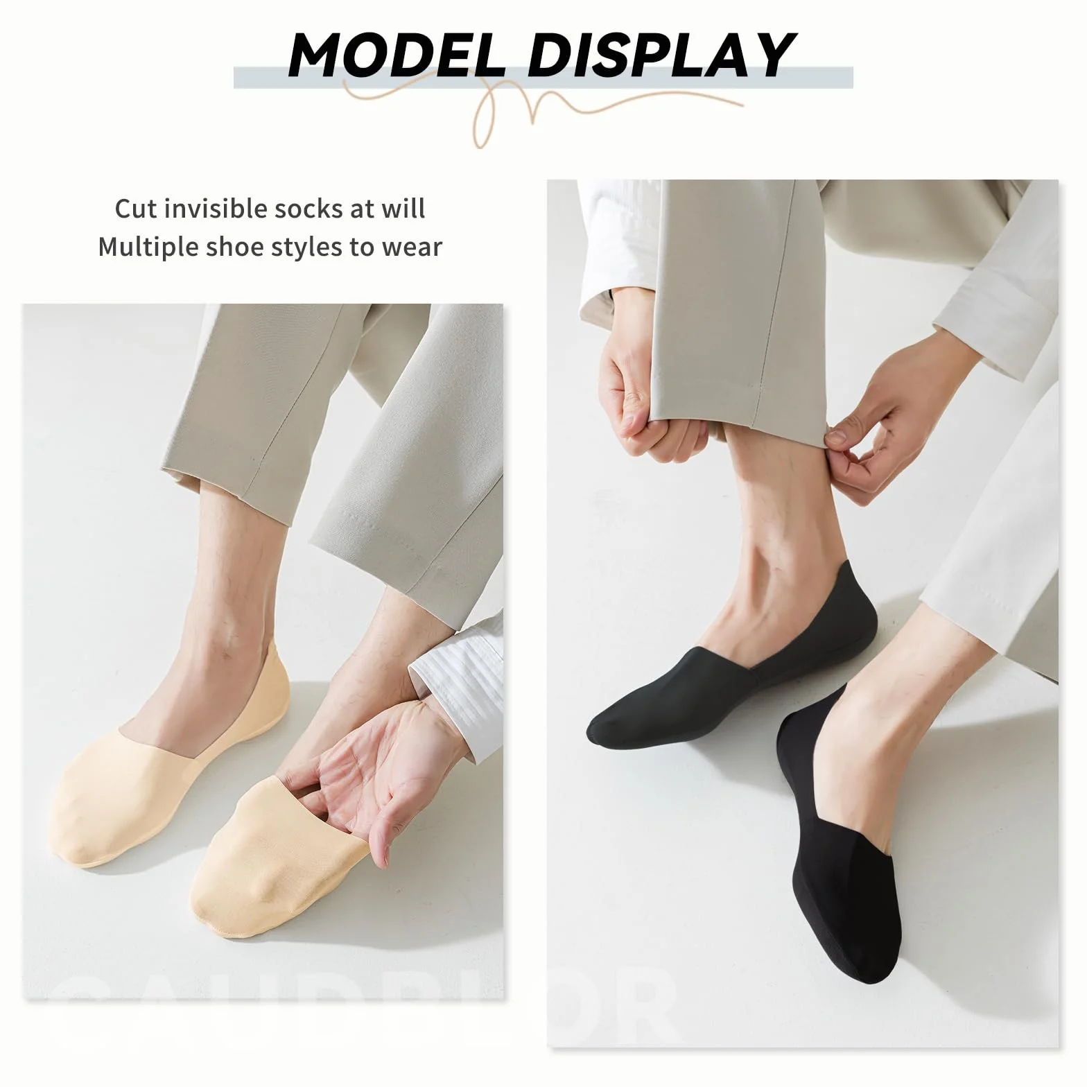 Caudblor 6 par skarpet do sneakersów, skarpety sportowe, męskie, bawełniane, niewidoczne skarpety, czarne, Nude, 40-43, 44-47