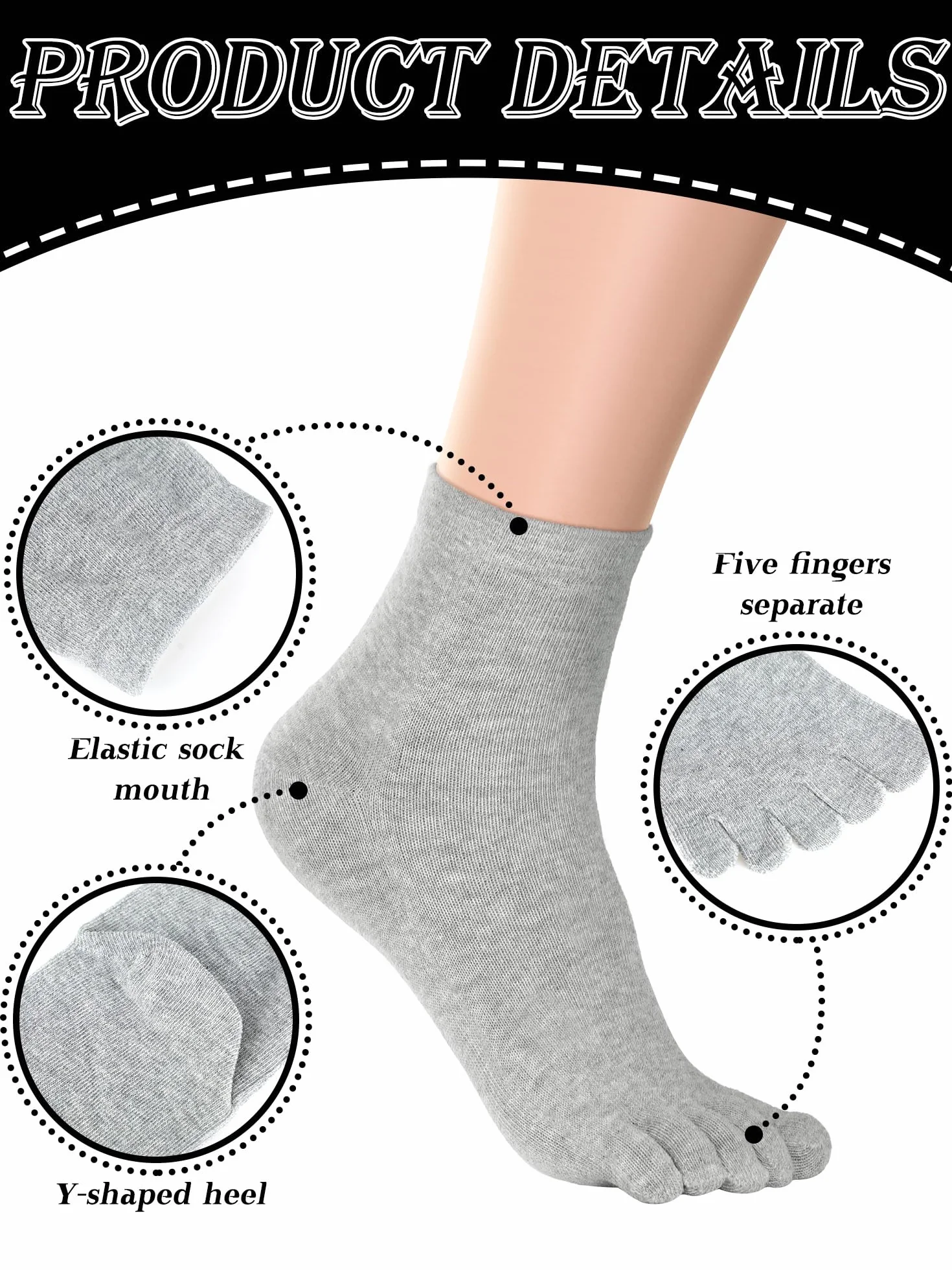 Bencailor 6 Paar Fünf Zehensocken Baumwollsocken für Damen Herren