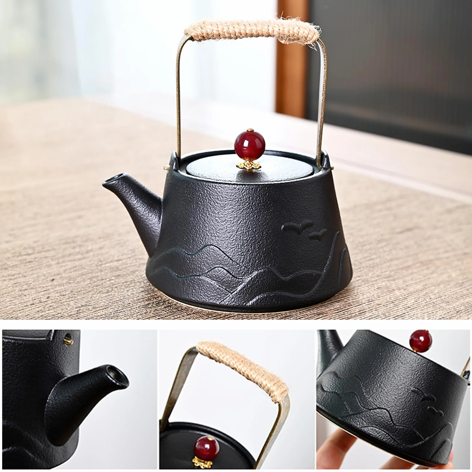 fanquare Czarny japoński zestaw do herbaty podróżny, porcelanowy czajniczek kung fu z tacą, przenośna torba, chiński serwis do herbaty dla mężczyzn i kobiet, prezent