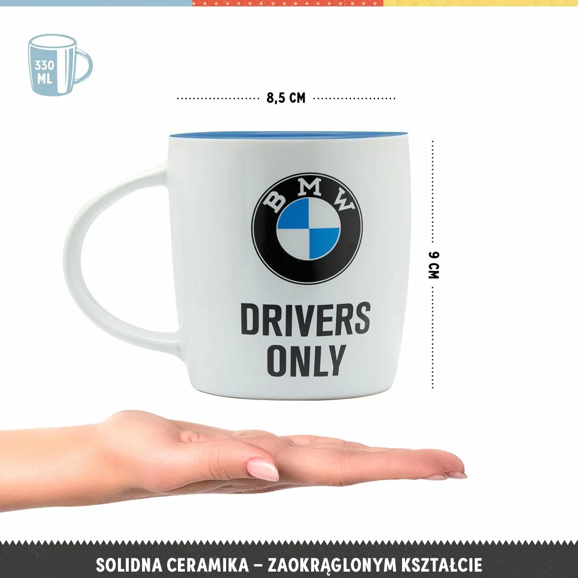 Nostalgic-Art Retro kubek, 330 ml, BMW – Drivers Only – Pomysł na prezent dla miłośników akcesoriów BMW, Official License Product (OLP), kubek ceramiczny na kawę, Styl vintage