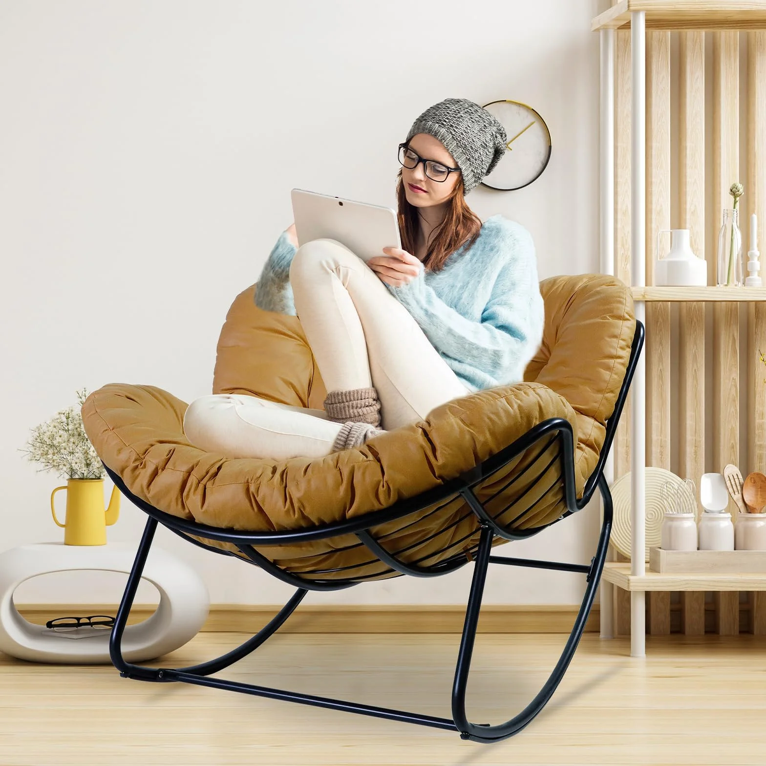 CCLIFE Fotel bujany do salonu, fotel bujany, fotel relaksacyjny, wytrzyma³o¶æ do 120 kg., Color:DSKST001A0000org