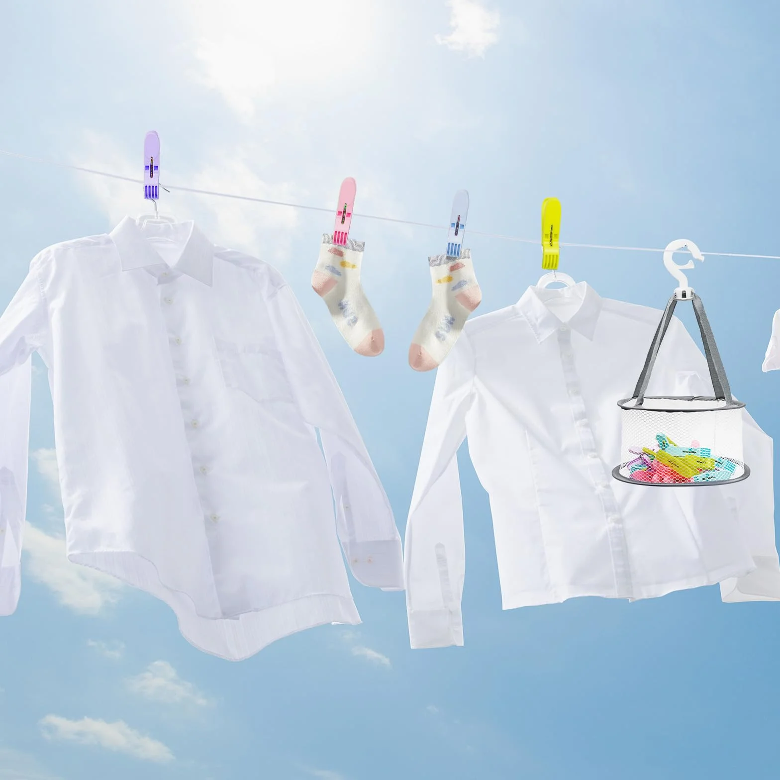 Realjoy 48 sztuk spinaczy do bielizny z koszem, kolorowe, antypoślizgowe klamerki do ubrań