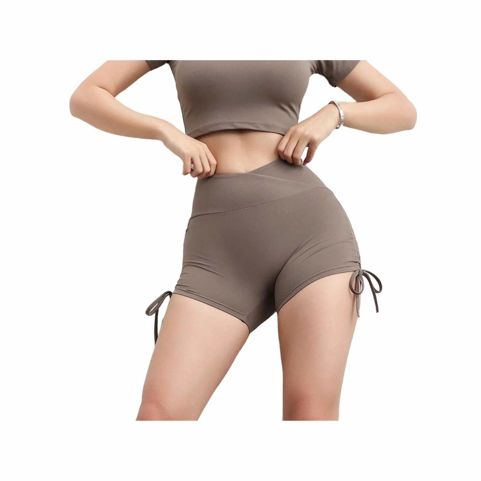 gym shorts for women European And American Style Hip-lifting Pants For Women Yoga Fitness High Waist Tummy-control Yoga Pants Tight Drawstring Three-quarter Pants Sports Fitness Pants