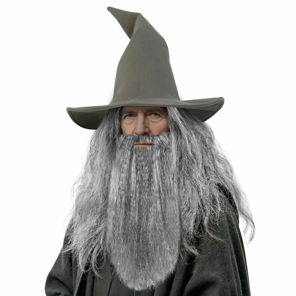 Kostium średniowiecznego czarodzieja, kostium czarnoksiężnika, kostium dorosłego szarego czarodzieja, zawiera tunikę, kapelusz i pasek, idealny na Halloween, karnawał i cosplay