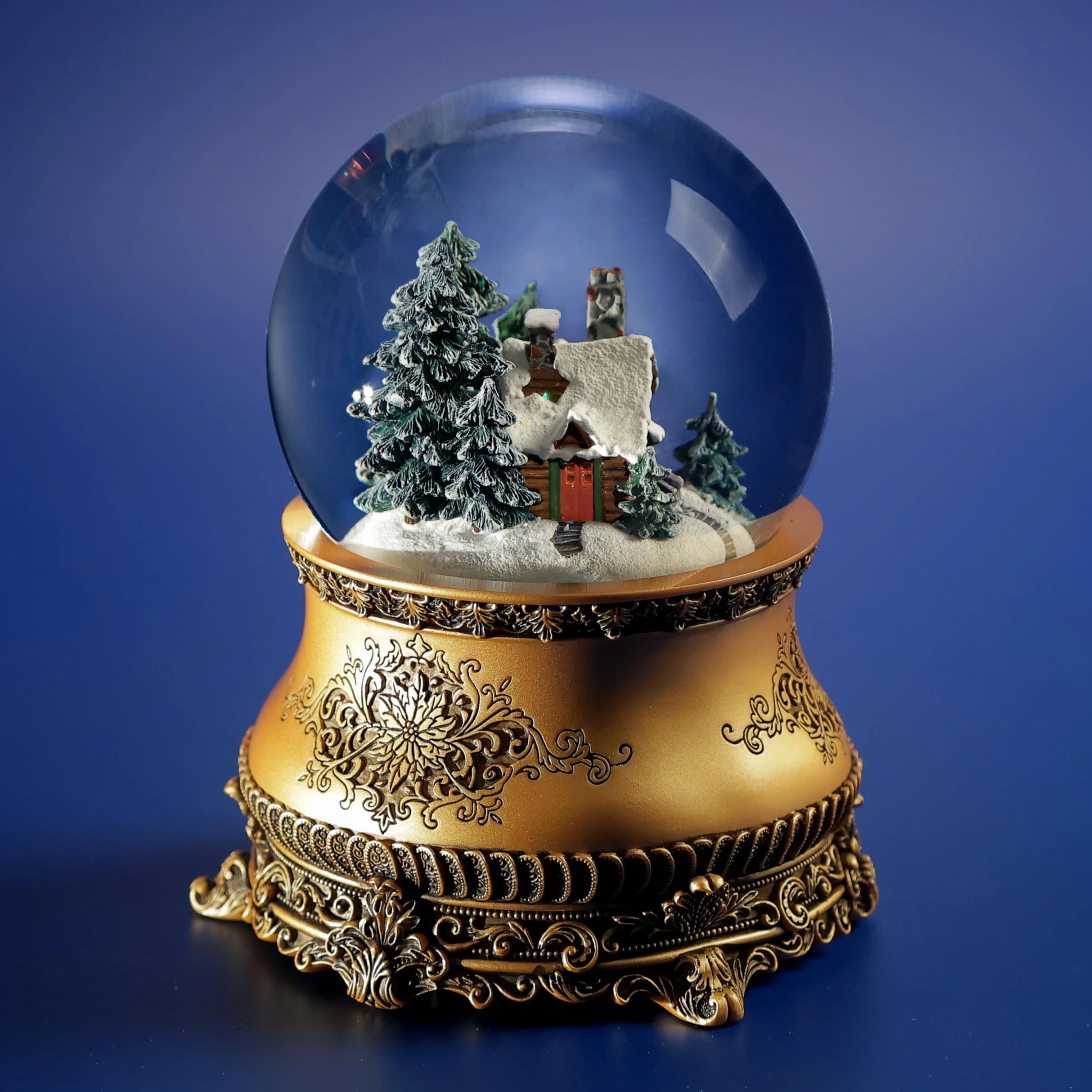 Świąteczna szklana kula śnieżna «Stary Dom» z podświetleniem LED okien, automatycznym opadem śniegu i pozytywką. Snow globe.