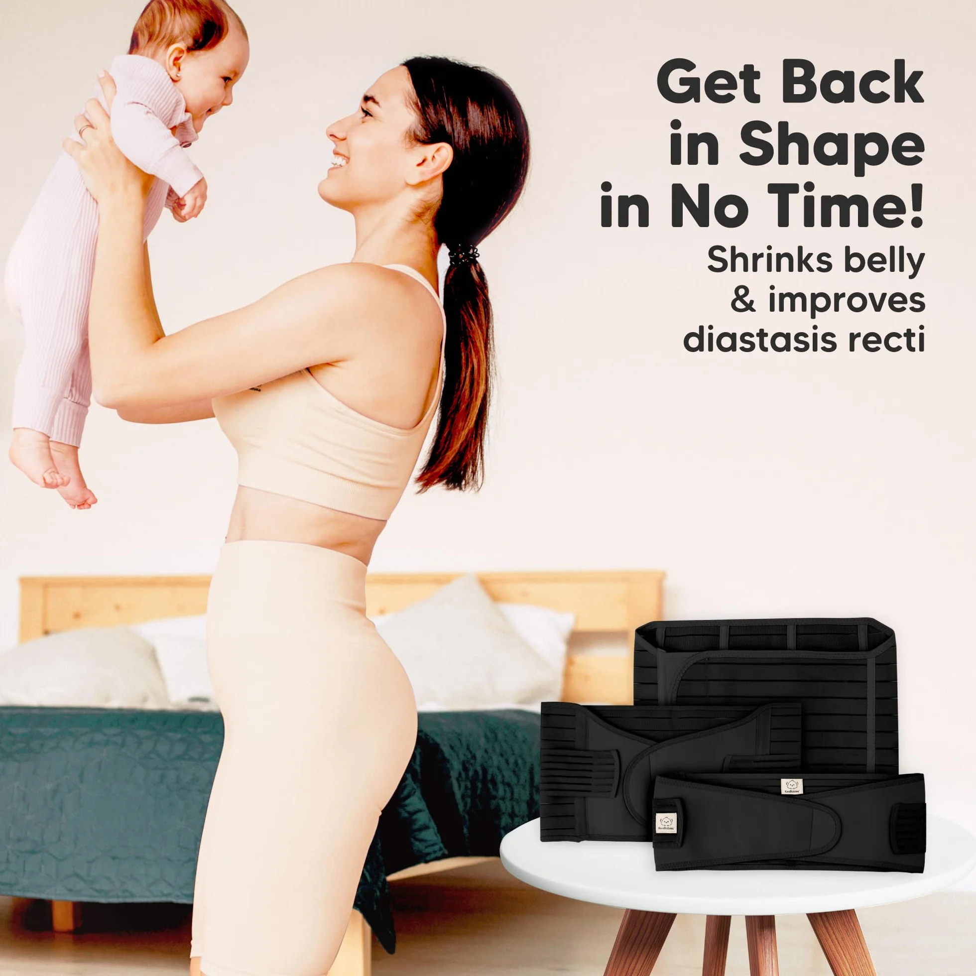 Opakowanie 3 w 1 - pas poporodowy, pas dla kobiet w ciąży - pasy damskie modelujące sylwetkę - pas shapewear One Size Czarny (Midnight Black)