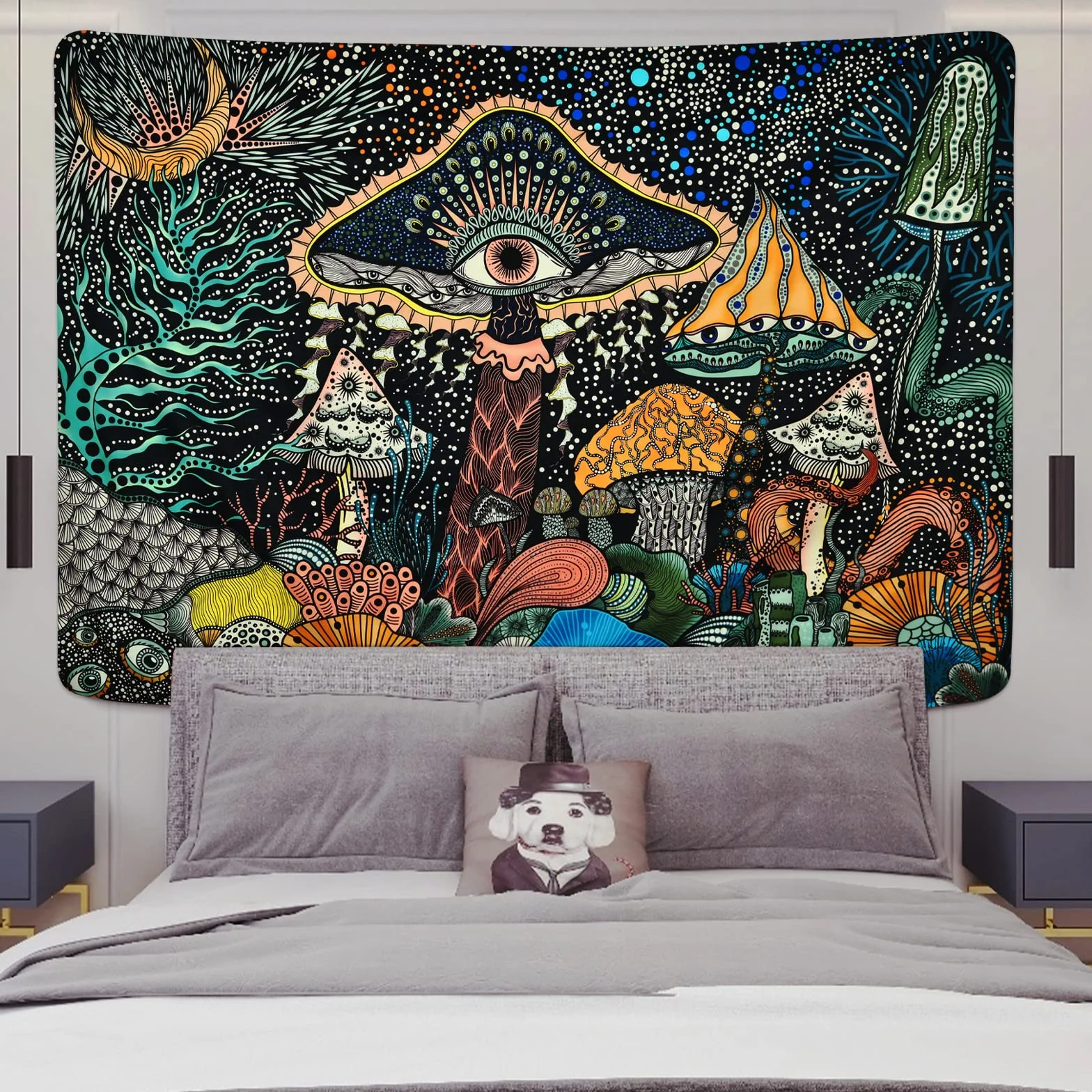 Yrendenge Grzyb dywan ścienny z oczami, chusta na ścianę, morze, stworzenia, ozdoba na ścianę, styl boho, motyw oceanu, psychodeliczny, dekoracyjny dywan ścienny do sypialni, 235 x 180 cm