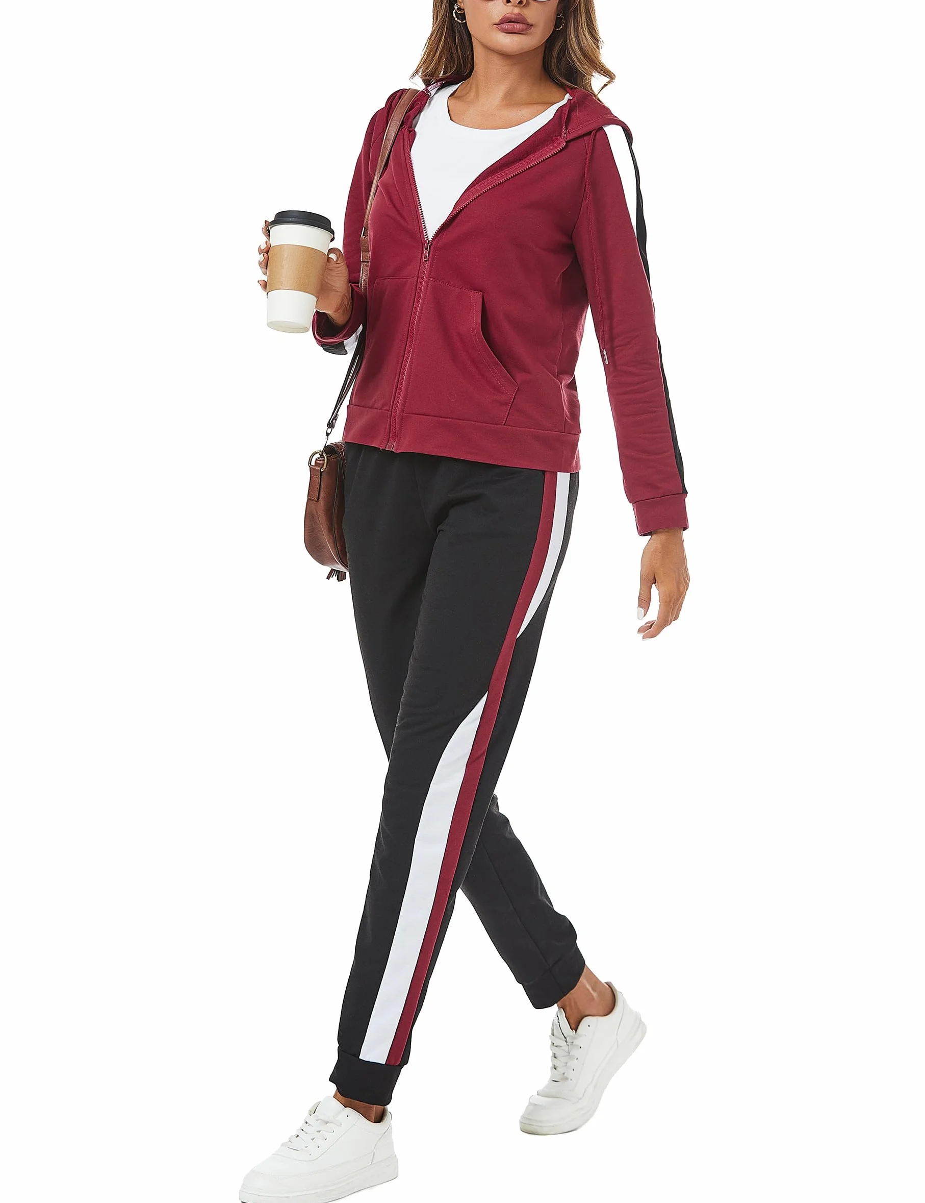 Litherday Dres damski, kombinezon, damski, zimowy, zestaw sportowy, damski, bawełna, bluza z kapturem kontrastowy kolor i spodnie joggery, do fitnessu, joggingu, S-XXL