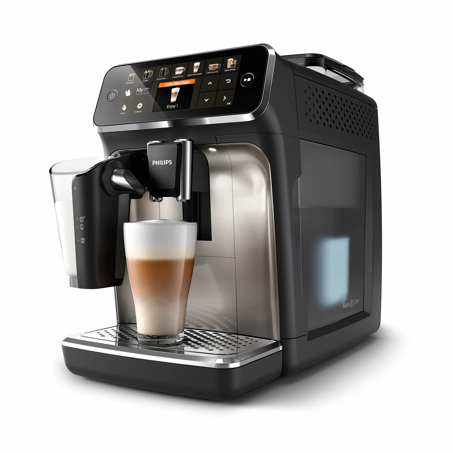 Philips 5400 Series W pełni automatyczny Ekspres do Kawy – Spieniacz LatteGo, 12 Rodzajów Napojów, Intuicyjny Wyświetlacz, 4 Profile Użytkownika, Filtr AquaClean w zestawie, Kolor Chrom (EP5447/90)