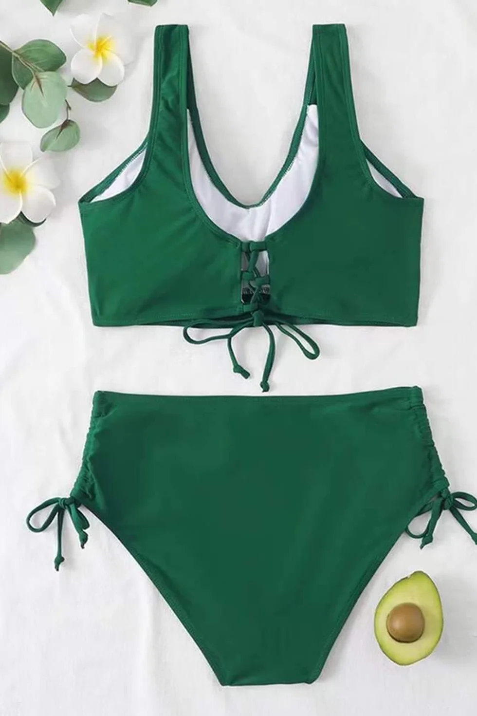 CheChury Damski zestaw bikini z wysokim stanem seksowny push up cross wrap twist front strój kąpielowy krawat boczny 2-częściowy solidny strój kąpielowy