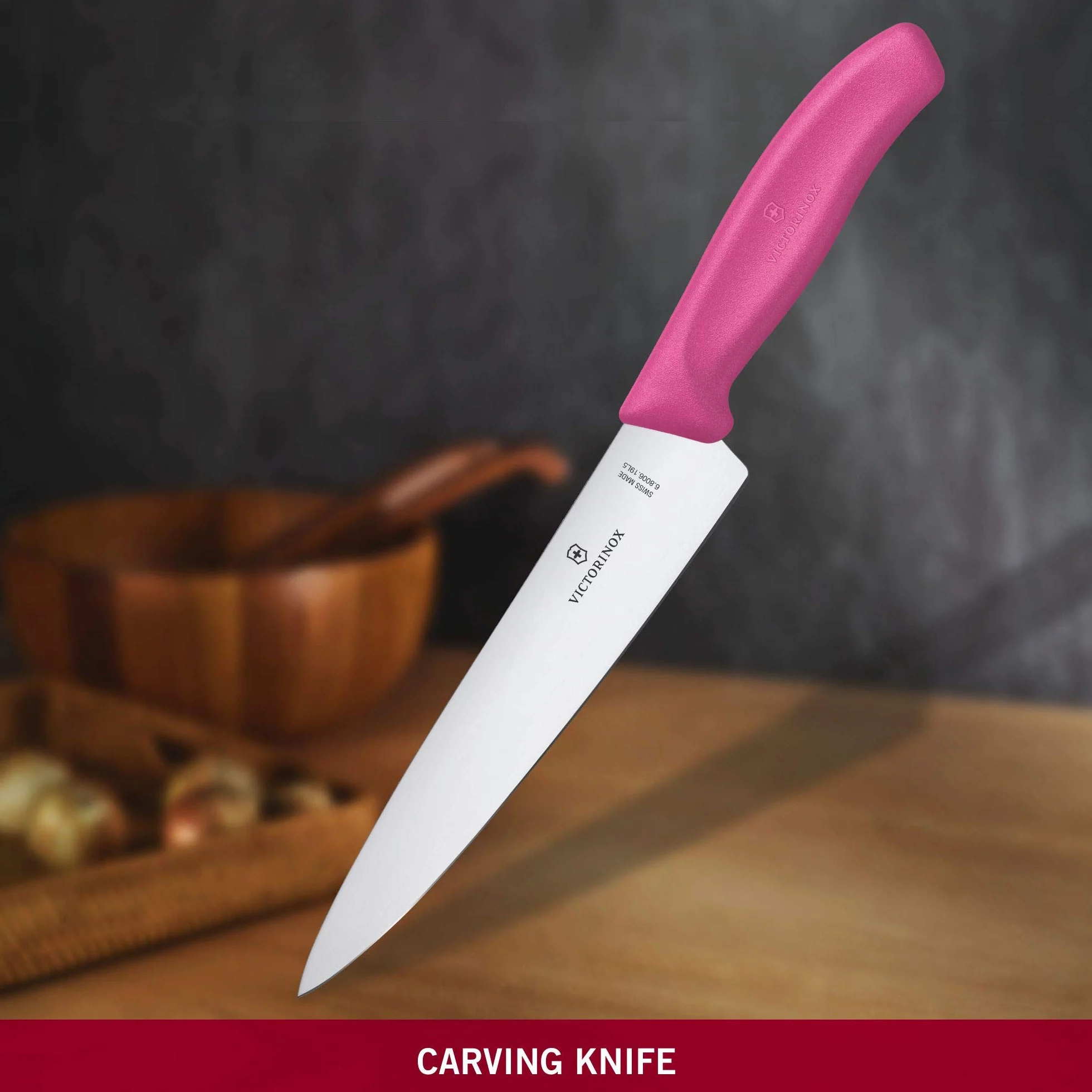Victorinox, 6.8006.19L5B, Swiss Classic, Tranchiermesser, Extra scharfe Klinge, mit geradem Schliff, robuster Kunststoff-Griff, Pink, Made in Switzerland, Spülmaschinengeeignet