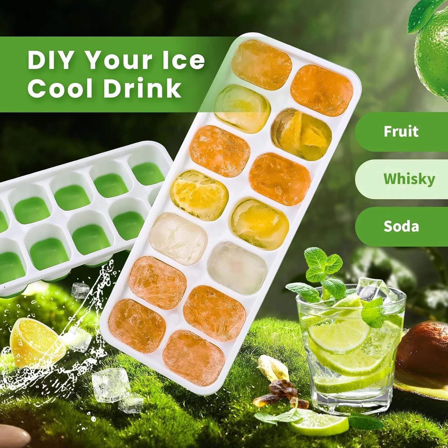 Silikonowe tace na kostki lodu wielokrotnego użytku 56 sztuk z pokrywką