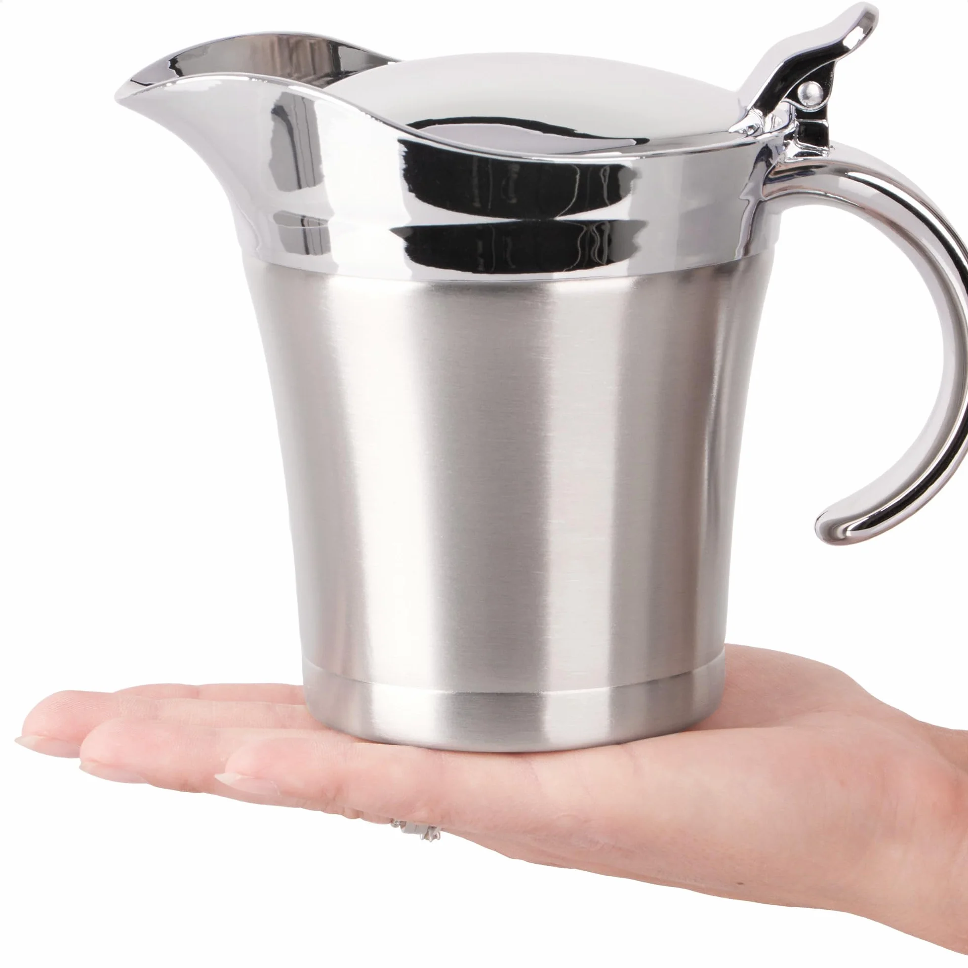 COM-FOUR® Thermo sosjerka ze stali nierdzewnej podwójne ścianki izolowany pojemnik na sos 400ml srebrny