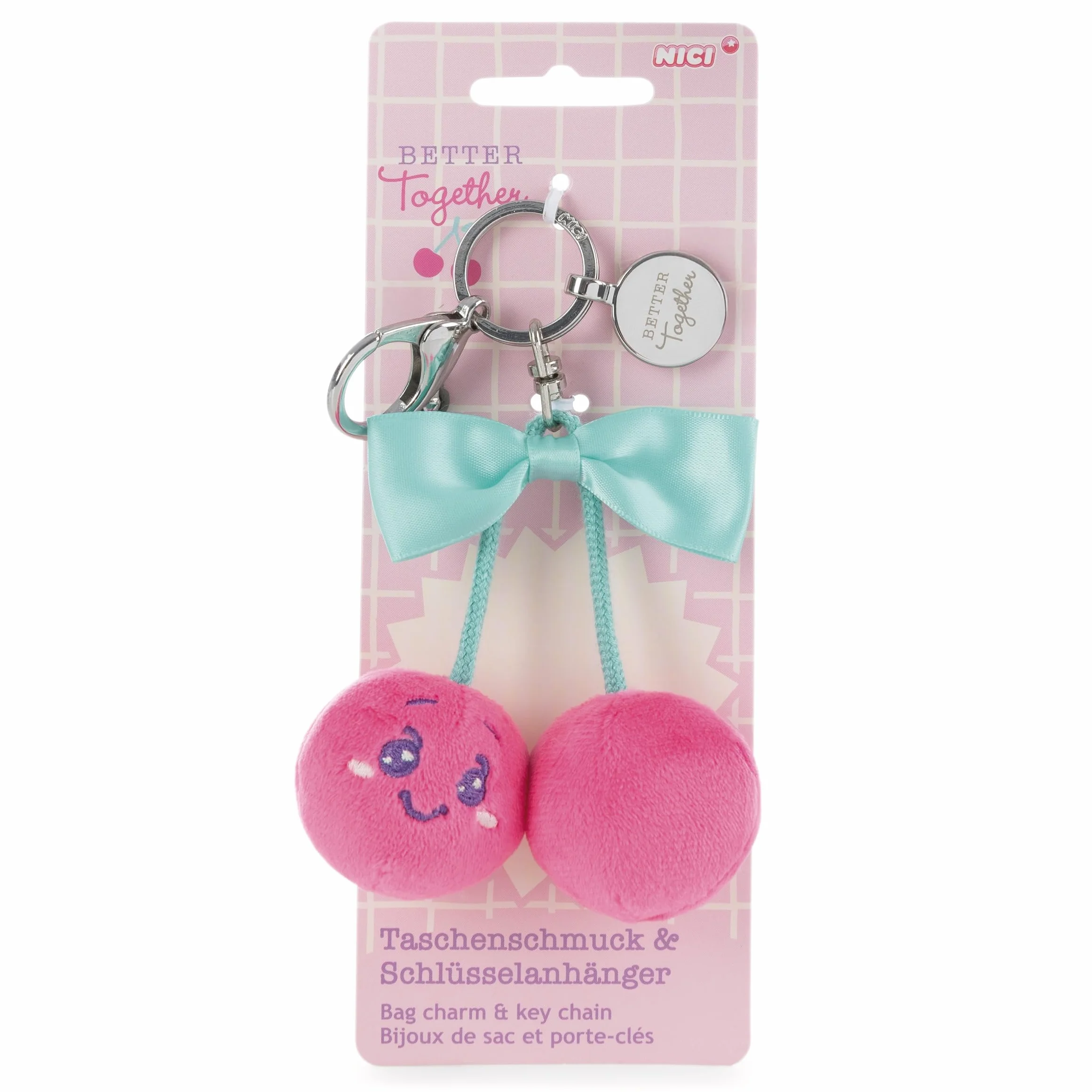 NICI 62833 wiśnie brelok, wszechstronna zawieszka z eleganckim grawerunkiem, idealny jako biżuteria do torebki lub kluczy, 7 cm, różowy