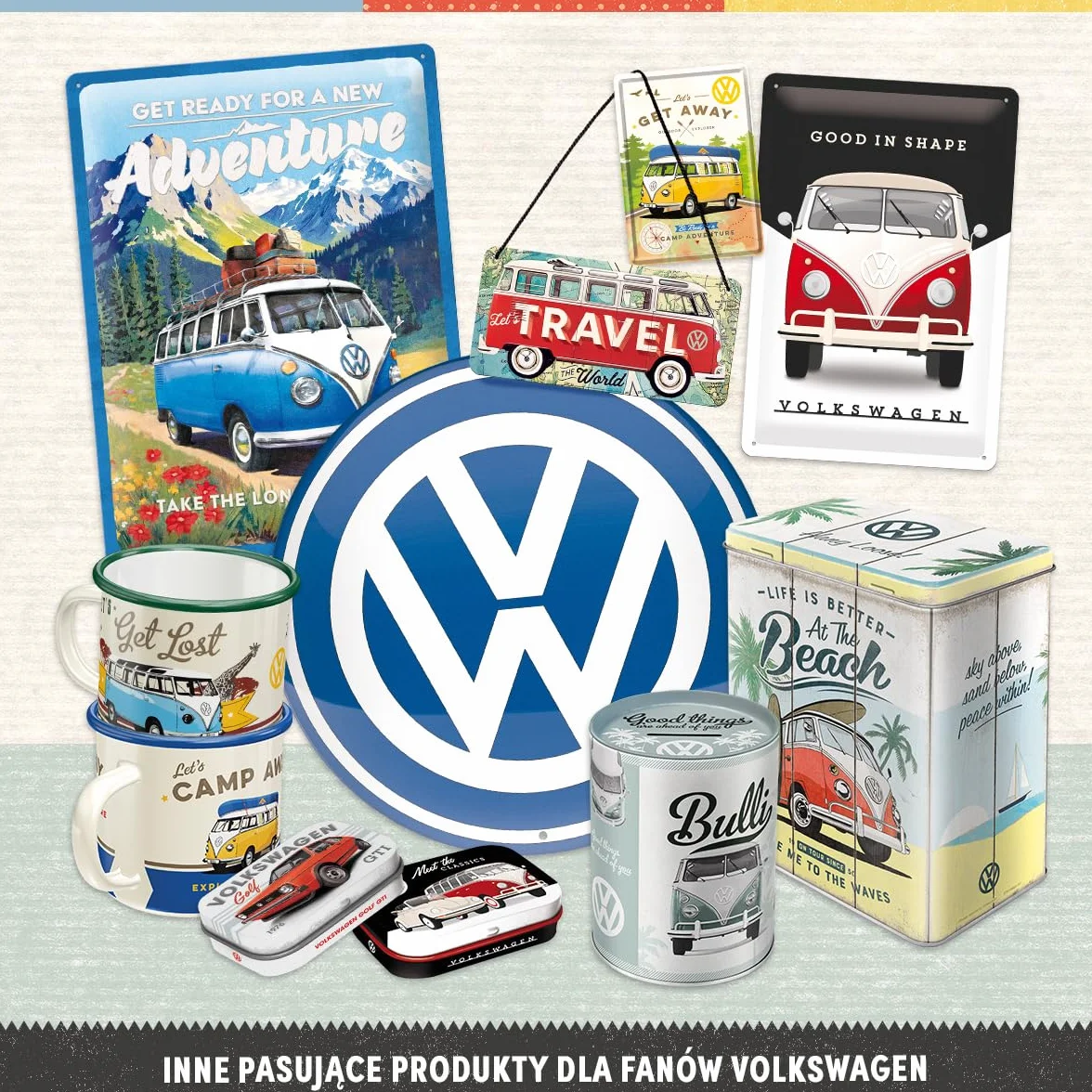 Nostalgic-Art Retro kubek emaliowany 360 ml VW Bulli Let's Camp Away Oficjalnie licencjonowany kubek kempingowy