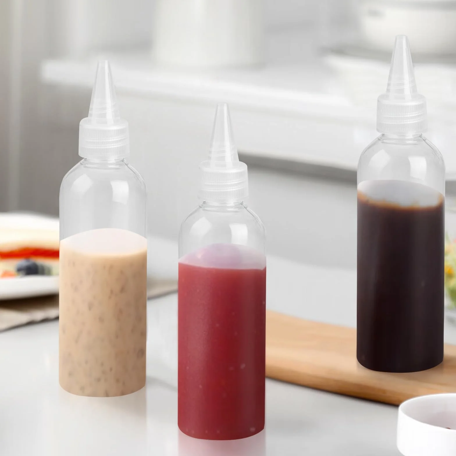 Butelka z dozownikiem oleju, 100 ml butelek wyciskających, butelka z tworzywa sztucznego, dozownik oleju kuchennego, pojemnik na olej, sos do przypraw, keczup majonez