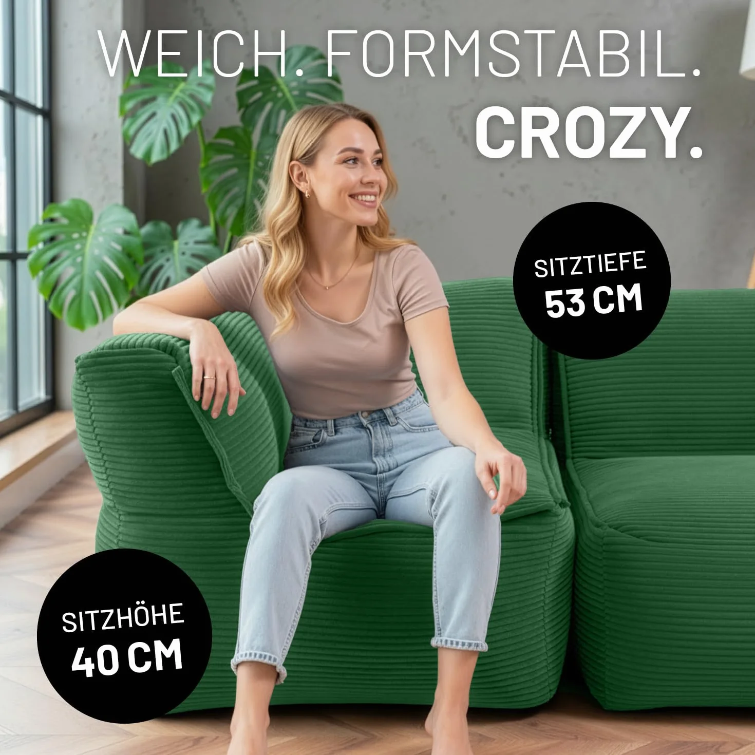Lumaland Modułowy worek do siedzenia narożny Cord 340 l, do sofy modułowej, idealne dopasowanie do fotela i pufy, z perłami EPS z wypełnieniem, do użytku wewnątrz i na zewnątrz, poduszka do siedzenia