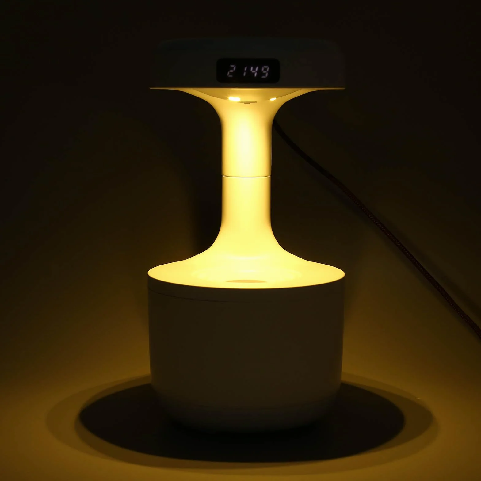 Nawilżacz kropli wody antygrawitacyjny, 800 ml nawilżacz mgły chłodzącej USB z lampką nocną, cichy nawilżacz powietrza z kroplami wody, zegar LED do domu, sypialni, biura (Biały)