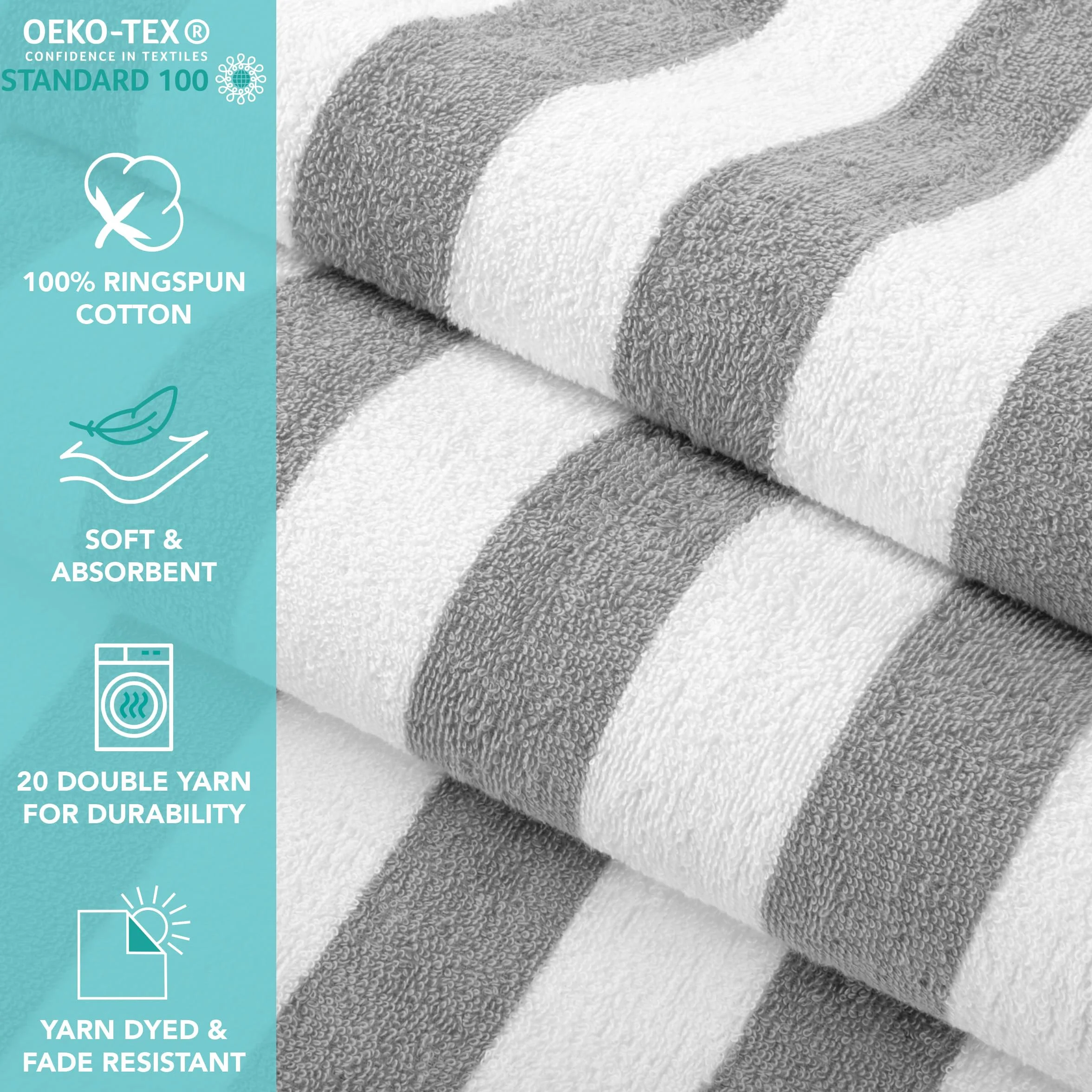 Arkwright LLC California Cabana duży ręcznik plażowy w paski 76 x 178 cm 100% bawełny ring-spun podwójna siła przędzy zestaw 4 sztuk