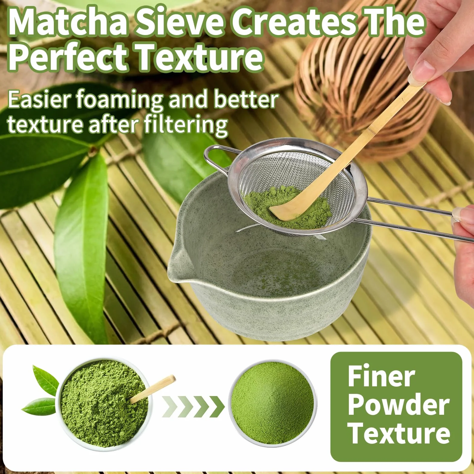 Zestaw Matcha 6 Elementów Trzepaczka Sitko Miseczka Bambusowe Łyżki Ceramiczny Stojak