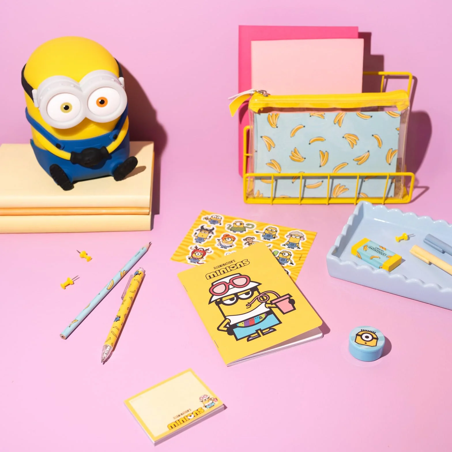 Grupo Erik Stationery Set - Minions Gifts | Pencil Case with A6 Notebook, Sticky Notes, Stickers, Pen, Pencil, Eraser, Sharpener | Minion Gifts, Cute Stationery