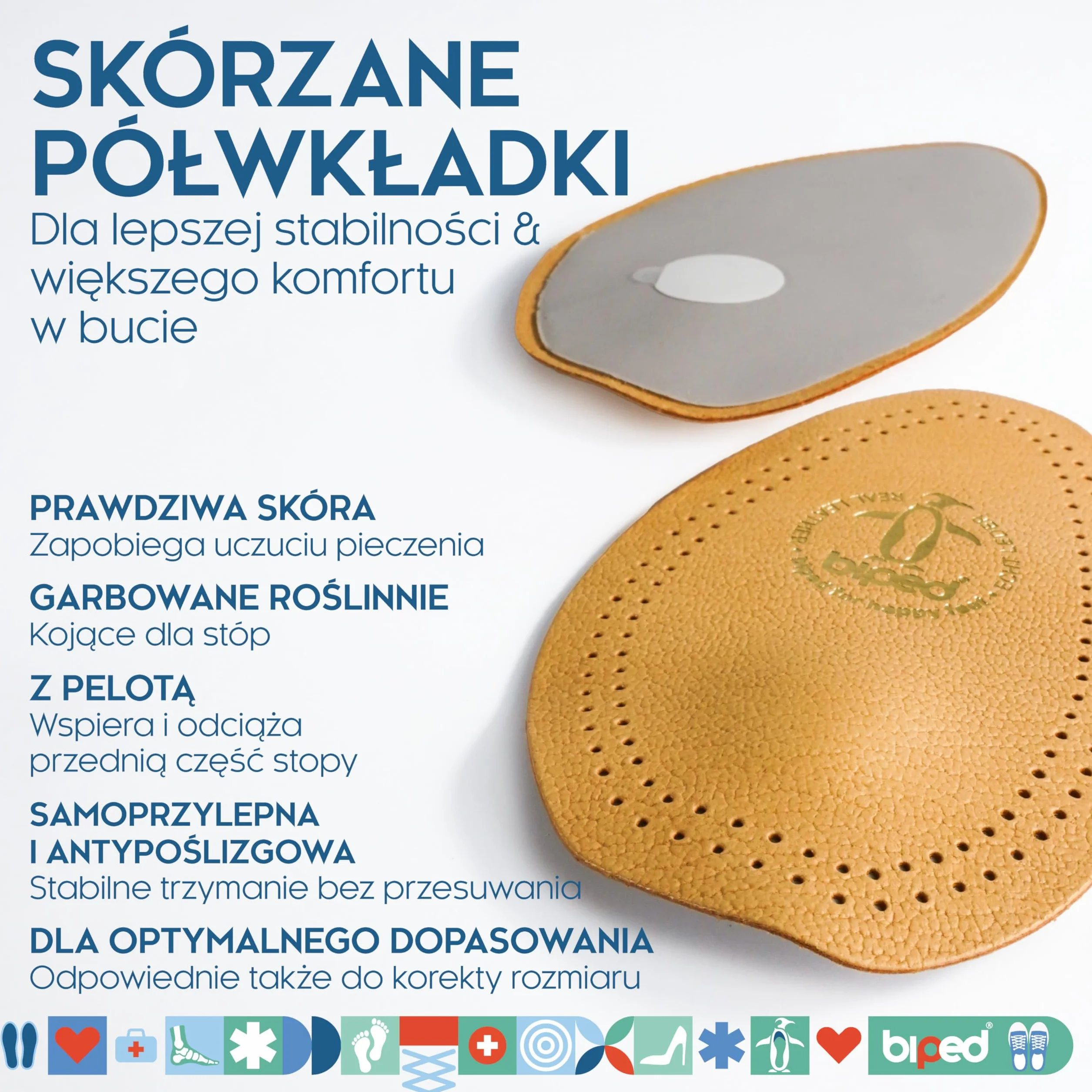 biped skórzana półwkładka z pelotą – wsparcie przodostopia przy płaskostopiu poprzecznym – skórzane wkładki damskie – samoprzylepna poduszka pod przodostopie z1783(37-38)