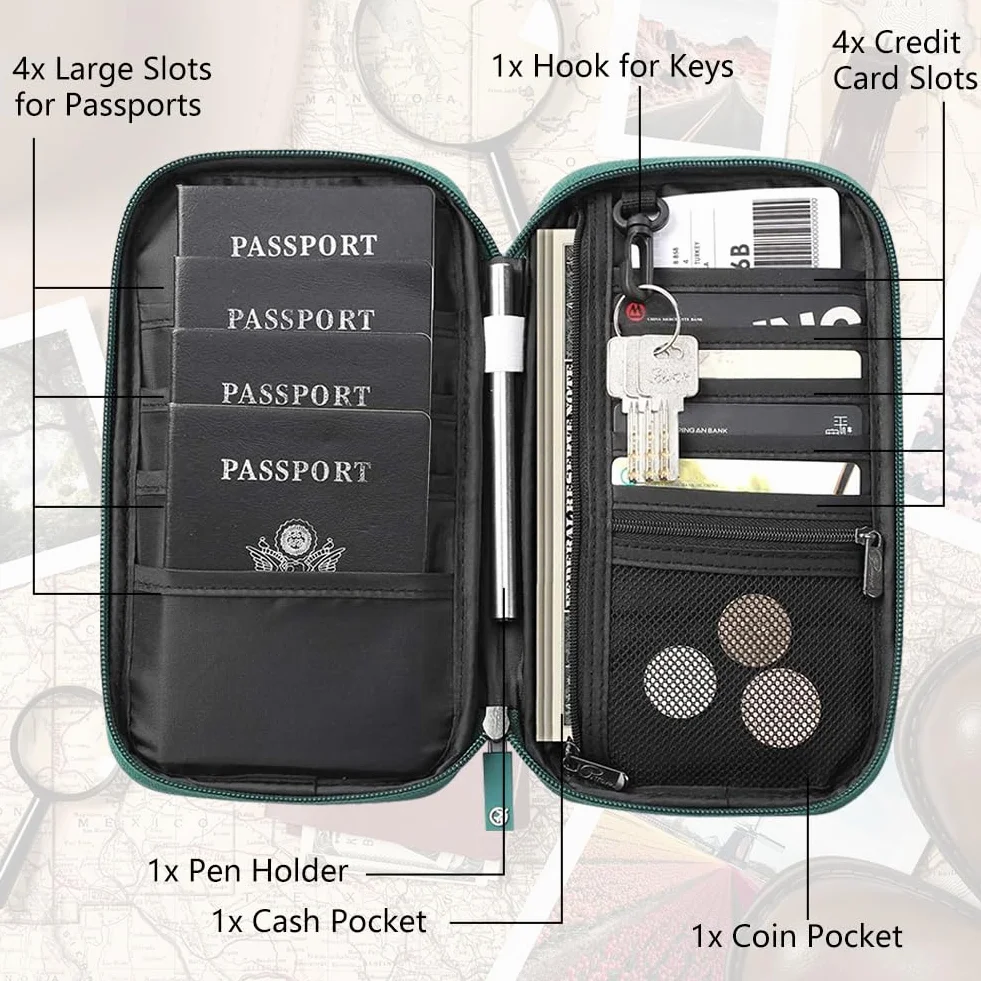 Aucuu Rodzinna torba na paszport, ochronne etui na paszport, wodoodporny organizer podróżny, organizer na dokumenty podróżne, przenośne etui na paszport i portfel na dokumenty, na karty kredytowe