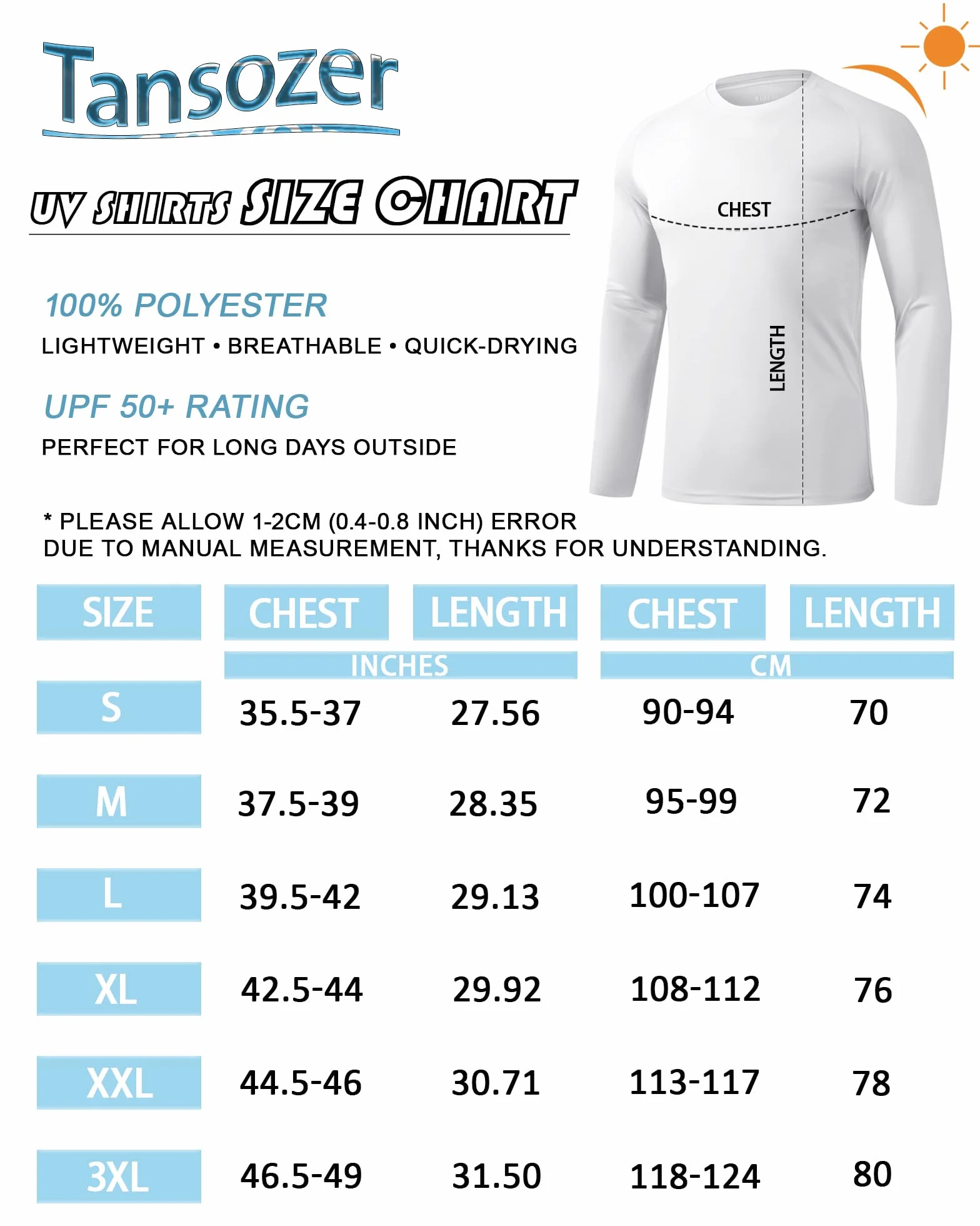 Tansozer Męska koszulka z długim rękawem UPF 50+ ochrona przed promieniowaniem UV wędkowanie wędrówki rash guard koszule